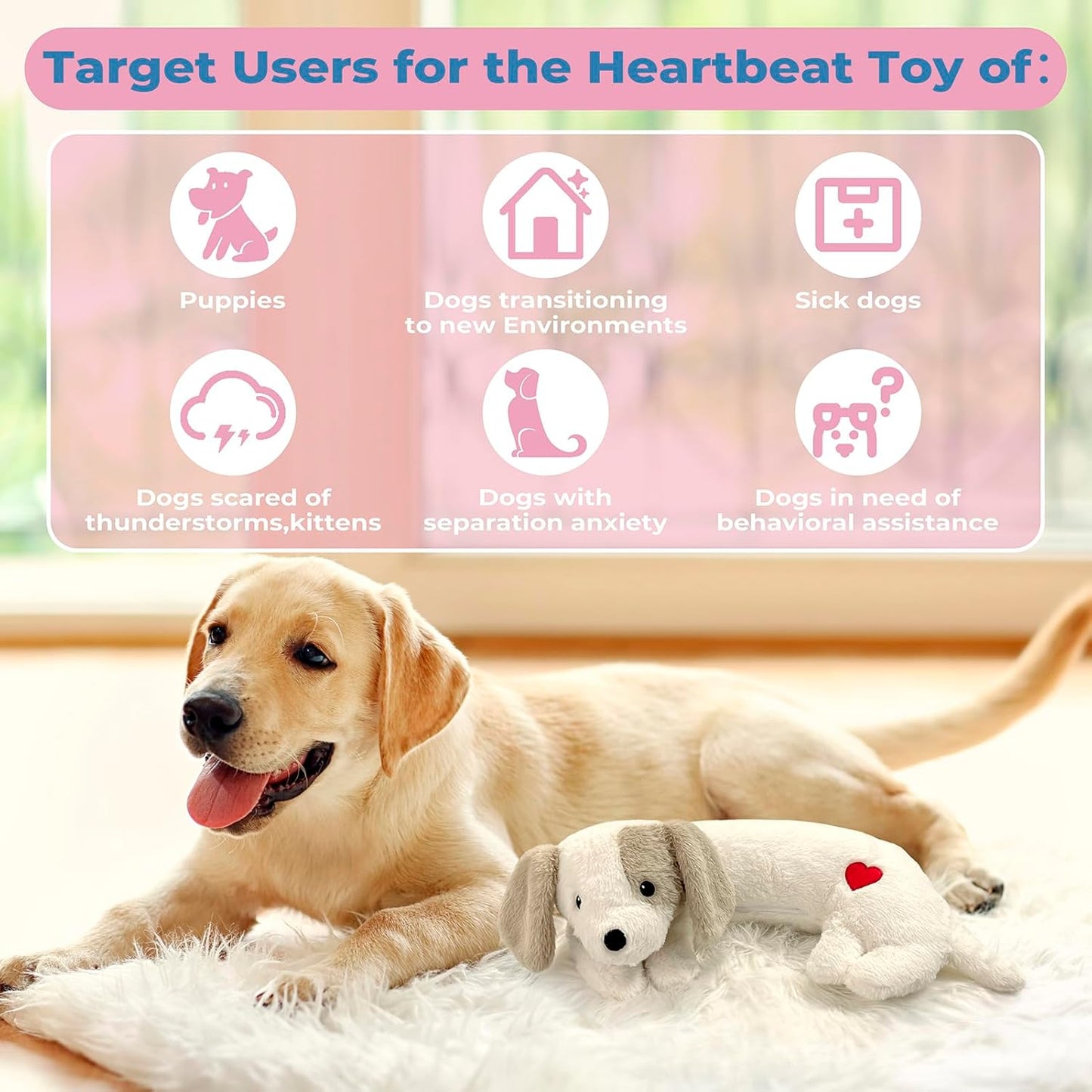 Moropaky Heartbeat Puppy Toy for Dogs, Heartbeat Stuffed Animal for Anxiety Relief Calming Aid, Heartbeat Stuffed Toy for Behavioral Aid Crate Kennel Training, Puppy Essentials White