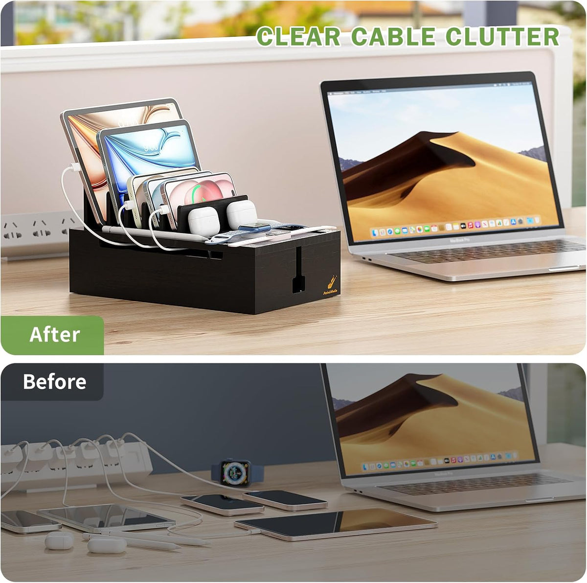 Pezin & Hulin Bamboo Charging Station-Black, (No USB Charger and Cables)