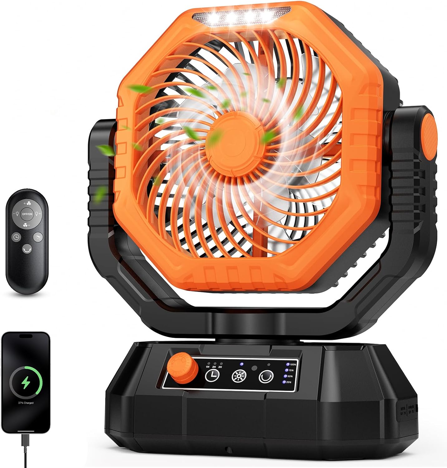 AJVV Camping Fan with Light, Remote and Oscillation, Battery Powered Hanging Tent Fan, Rechargeable Portable for Camp, Outdoor, Emergencies, Fishing, RV Travel, Jobsite