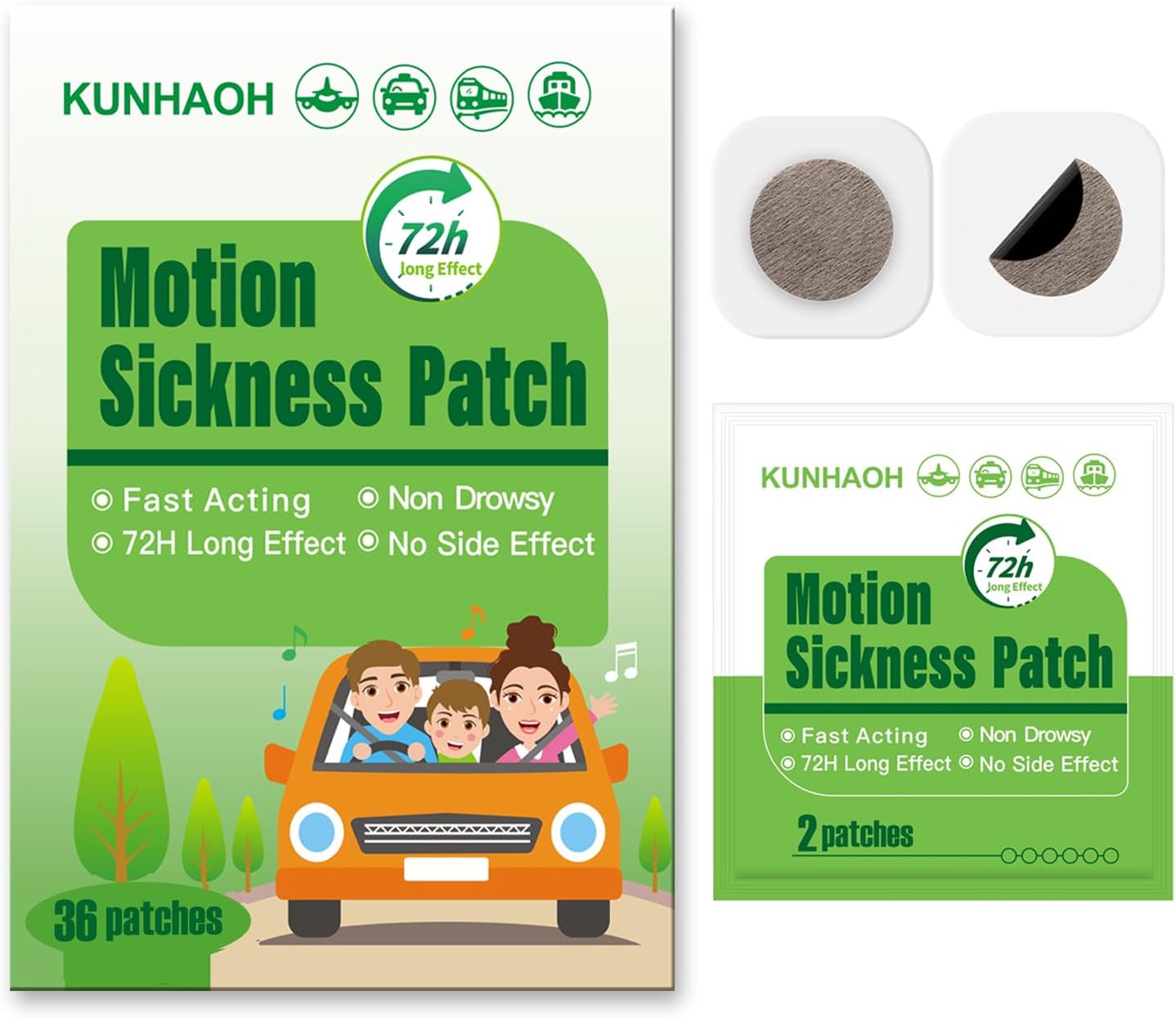 (2026 New) Motion Sickness Patches Non Drowsy, 100% Natural Sea Sickness Patch(Efficient– Lasts 72 Hours)-for Car Airplane Ship Altitude Sickness(Travel Essentials)-for Adults and Kids(24 Count)