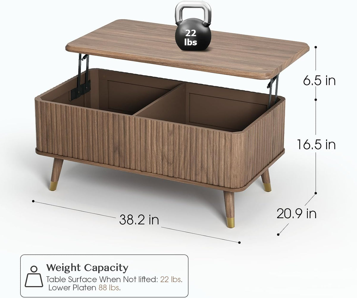 JOINICE Walnut Lift Top Coffee Table with Storage for Living Room,38"