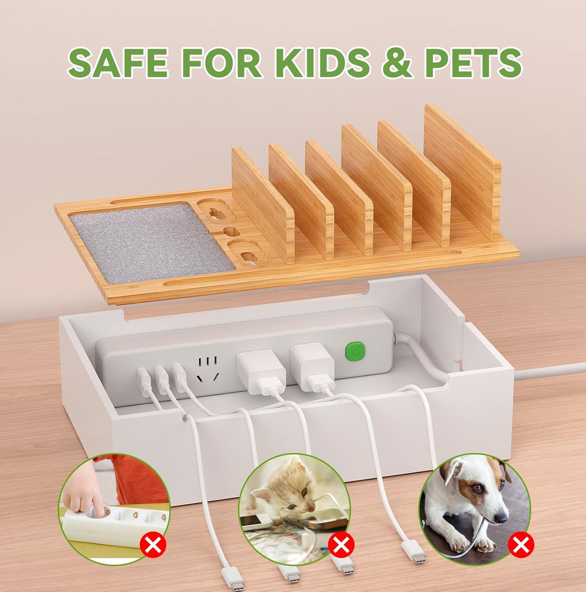 Pezin & Hulin Charging Station, Natural+White (No USB Charger and Cables)