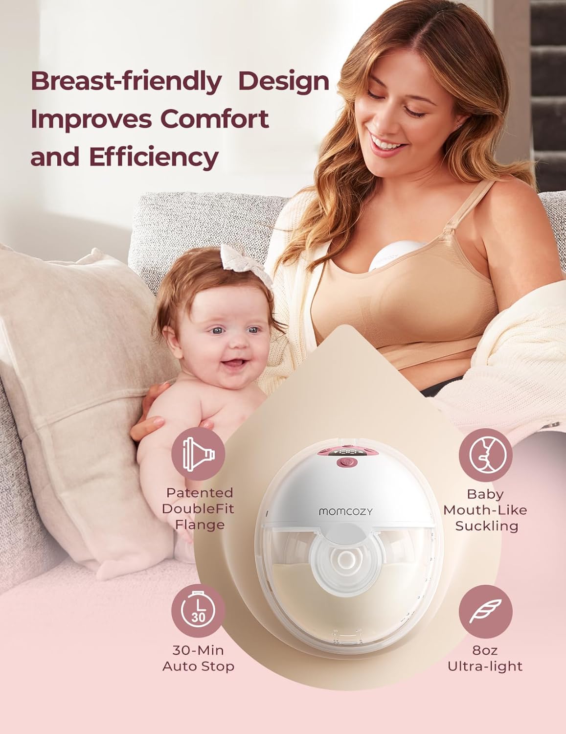 Momcozy M5 Smart APP Controlled Wearable Breast Pump, Hands-Free Wireless Electric Pump, 3 Modes 9 Suction Levels, BPA-Free, Portable Lightweight, 24mm Flange, 2-Pack Cozy Red