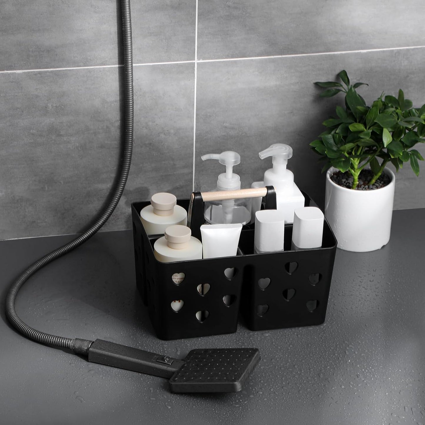 Anyoifax Portable Shower Caddy Plastic Shower Basket Organizer Divided Bathroom Caddy Storage Cleanning Caddy Tote with Handle for College, Dorm Room, Kitchen, Black