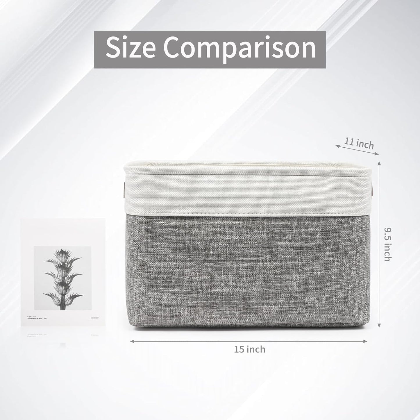 Bagnizer Storage Bins Large Fabric Storage Baskets for Shelves 3 Pack, Decorative Linen Closet Baskets with Handles for Organizing, Shelf, Clothes, Home, Office, 15x11x9.5Inches (Grey&White)