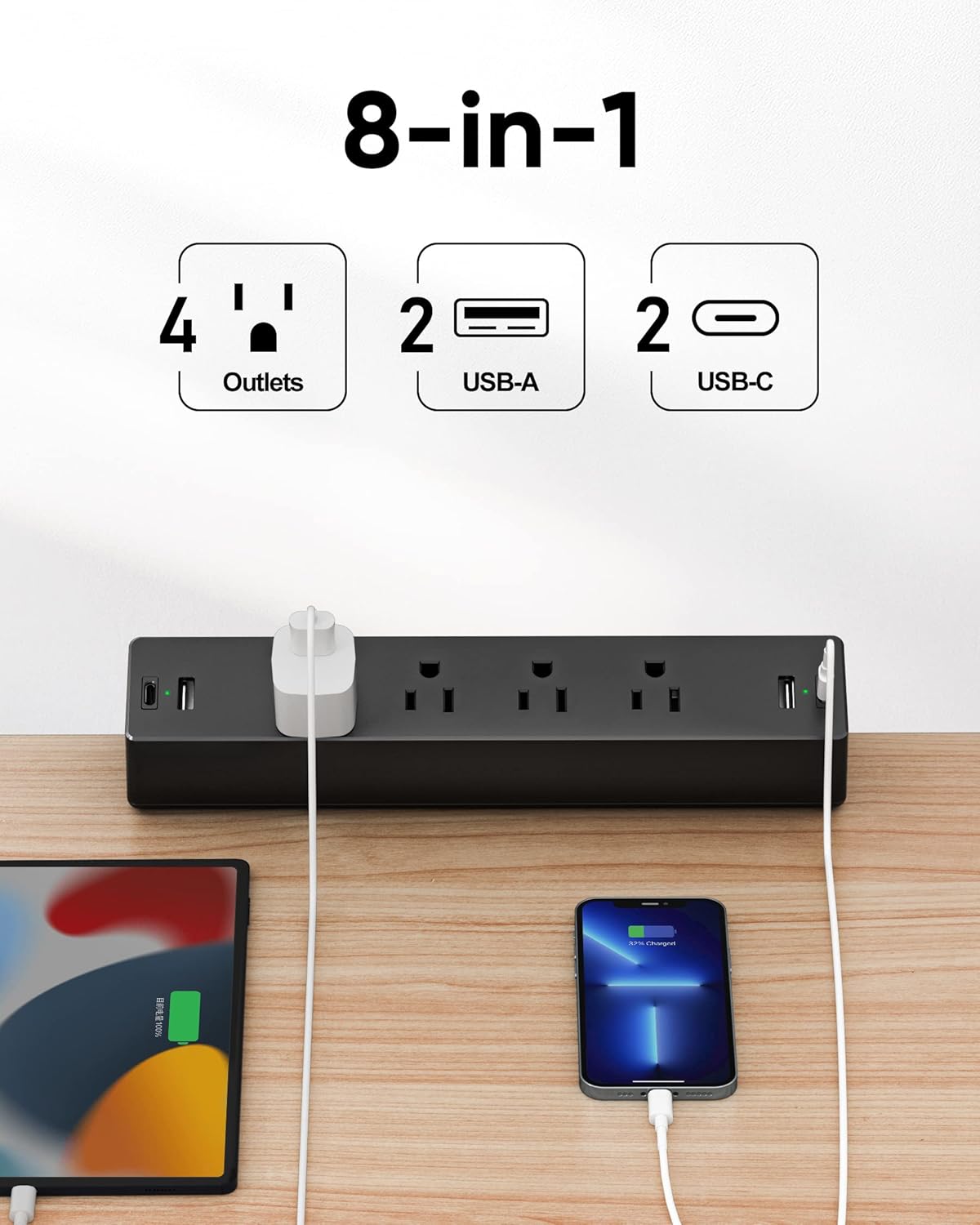 Desk Clamp Power Strip, Flat Plug Fast Charging Station, Desk Mount Surge Protector with PD 20W USB C Ports, Fit 1.7 inch Tabletop Edge Thick, Desktop Outlets for Home Office.