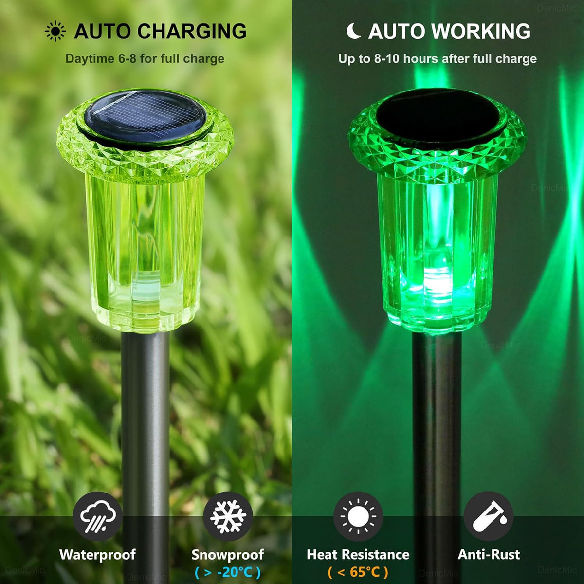 Solar Lights Outdoor 10 Pack Solar Pathway Lights Green Halloween Decorations Waterproof Yard Lighting for Outside Driveway Garden Walkway Path Landscape Lawn