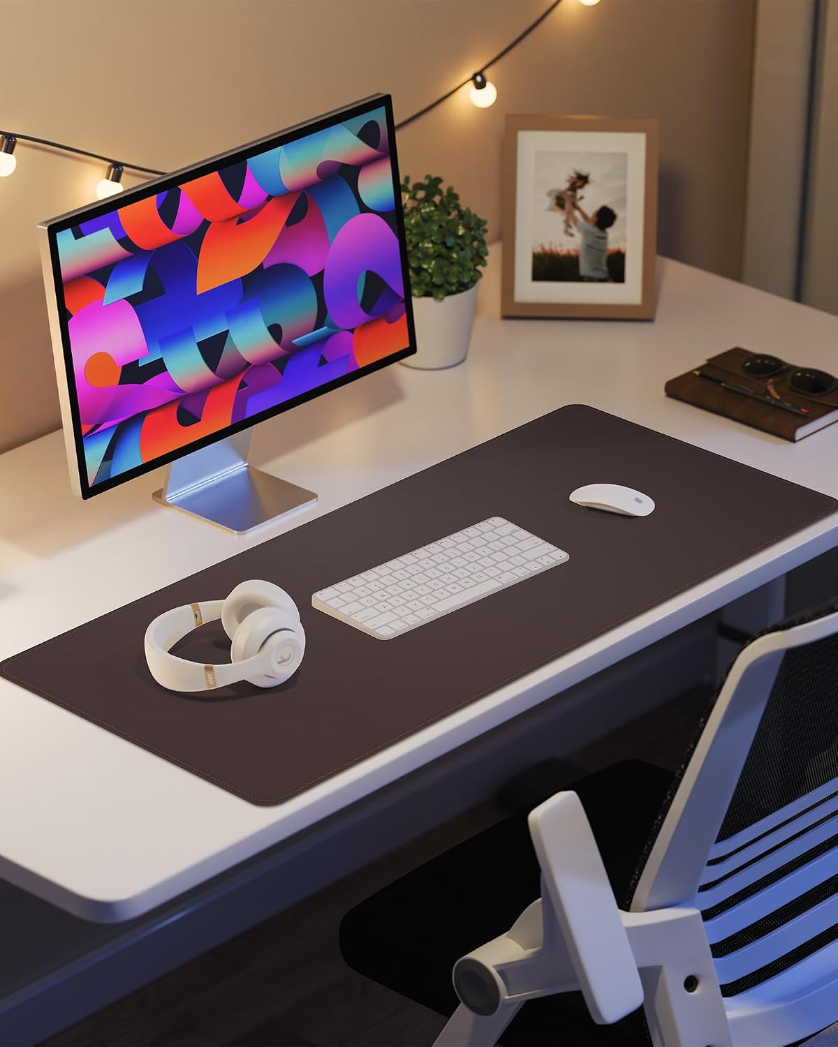 PU Leather Desk Pad Protector - 36"x17" Large Non-Slip Desk Mat, Waterproof Office Desk Blotter & Mouse Pad for Keyboard, Laptop - Home & Office (Coffee Brown)