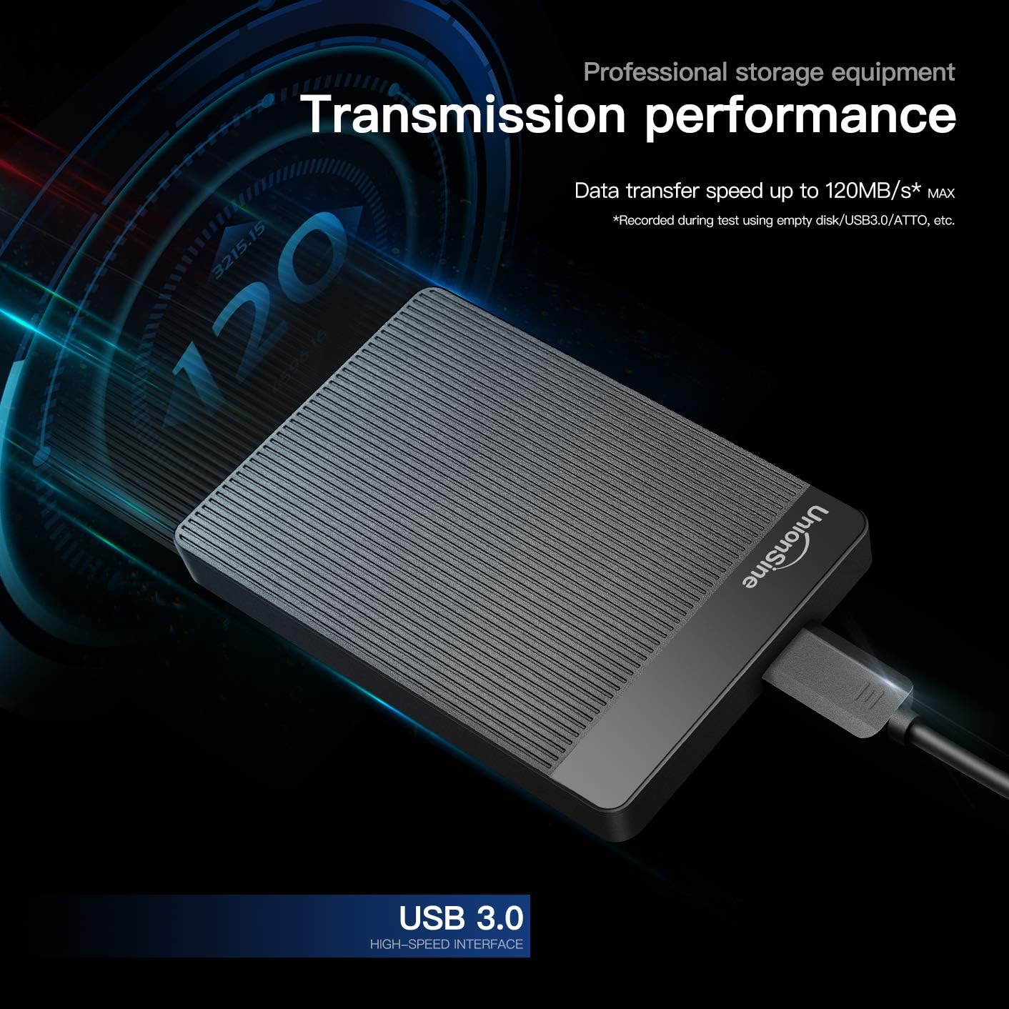 UnionSine 1TB Ultra Slim Portable External Hard Drive HDD-USB 3.0 for PC, Mac, Laptop, PS4, Xbox one, Xbox 360-(Black)