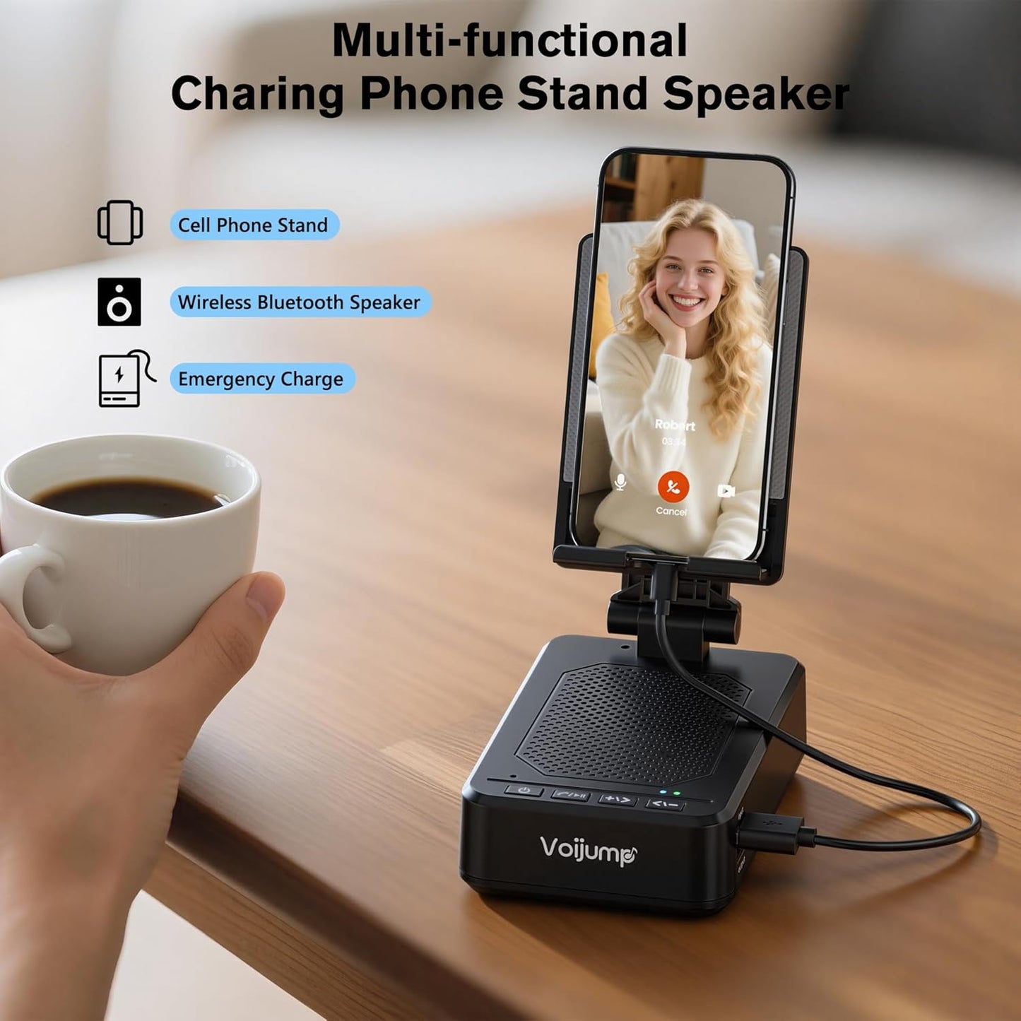 Cell Phone Stand with Wireless Bluetooth Speaker and Charging, Anti-Slip Base HD Surround Sound, Perfect for Home/Outdoor, Phone Holder Compatible with iPhone/ipad/Samsung Galaxy, Gifts for Men Women