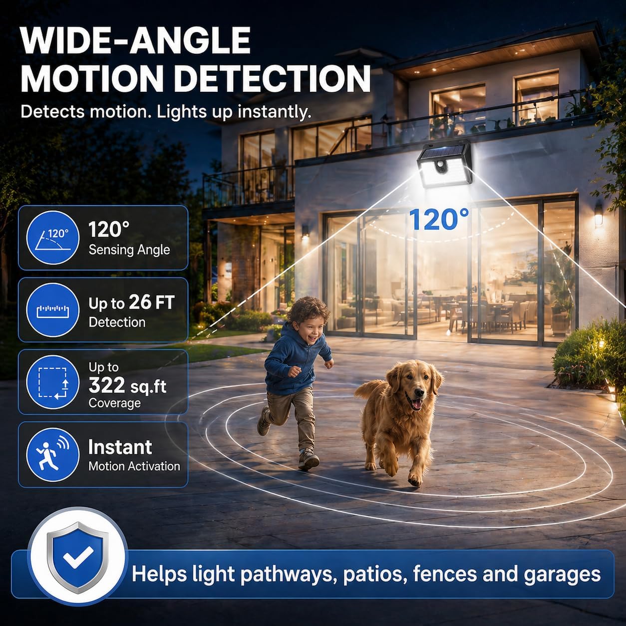 [6 Packs] Solar Motion Sensor Outdoor Lights, Super Bright Solar Lights Outdoor Waterproof, 3 Lighting Modes Security Wall Light for Outside Walking Dog Fence Backyard Deck Garden Door Step Garage