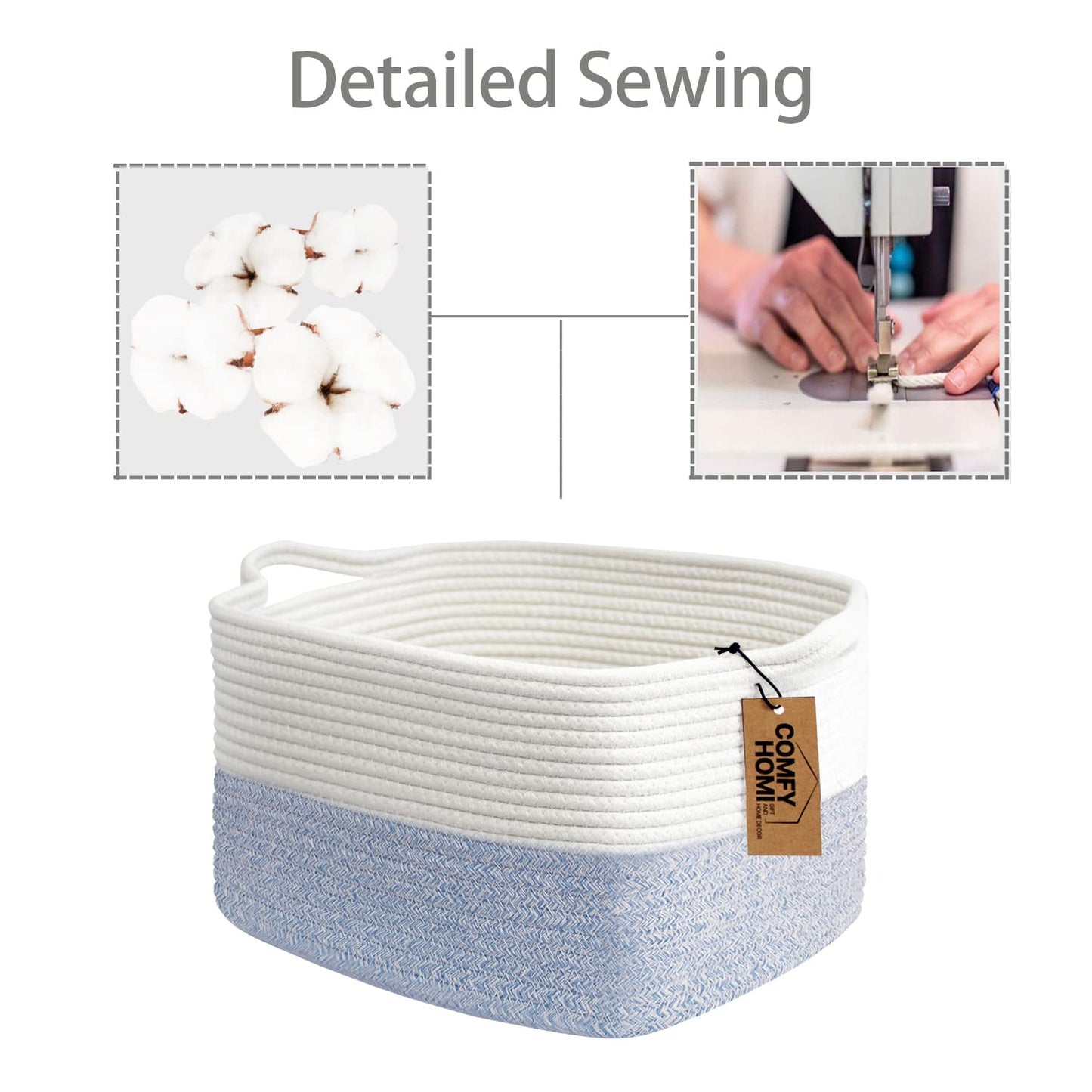 COMFY-HOMI Cotton Rope Woven Basket with Handles for Shelves,Toys,Book, Cloth Storage Baskets Bin for Organizing- 1 PCSToy Decorative Organizer for Living Room, Bathroom