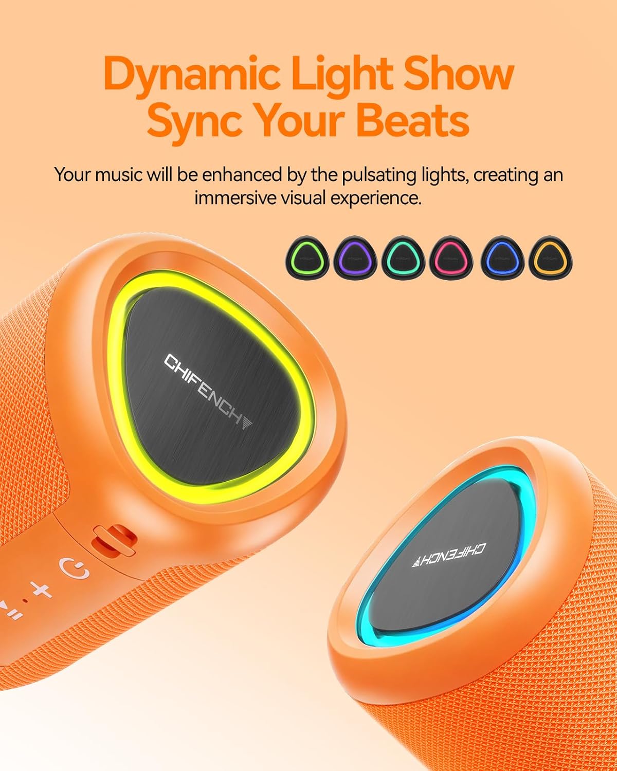 Portable Bluetooth Speaker Beach Essentials: Powerful Crystal Clear Sound/Dynamic Light/IPX5 Waterproof/All Day Playtime/Wireless BT 5.3/TWS Paring, Dad Gifts, Outdoor|Travel|Camping|Pool Accessories