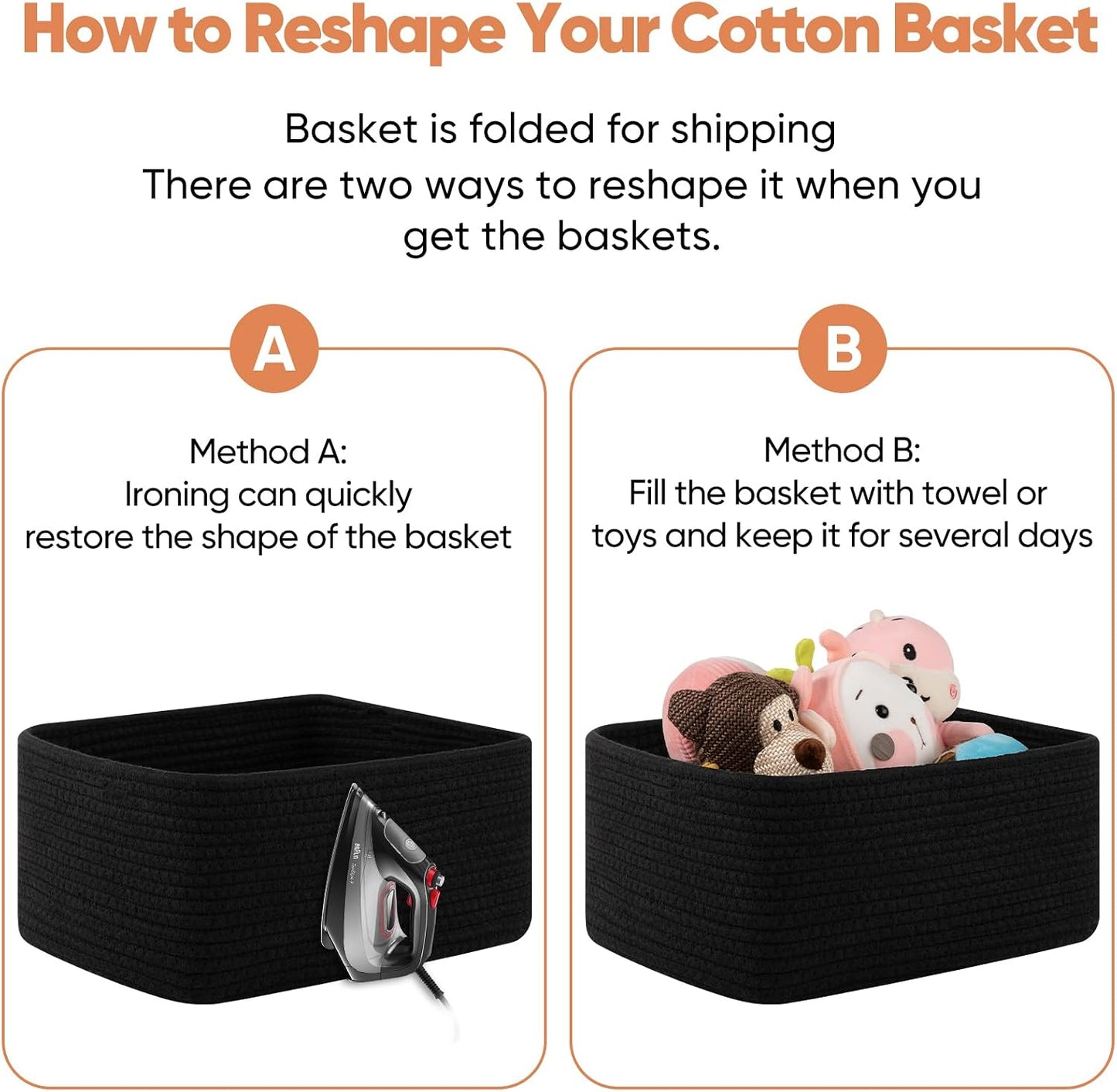 OIAHOMY 4 Pack 14.17 * 11.02 * 6.3IN Storage Baskets for Organizing Shelves, Woven Rope Baskets for Organizing Books, Clothes, Decorative Basket for Living Room, Nursery, Bedroom, Gift Basket, Black