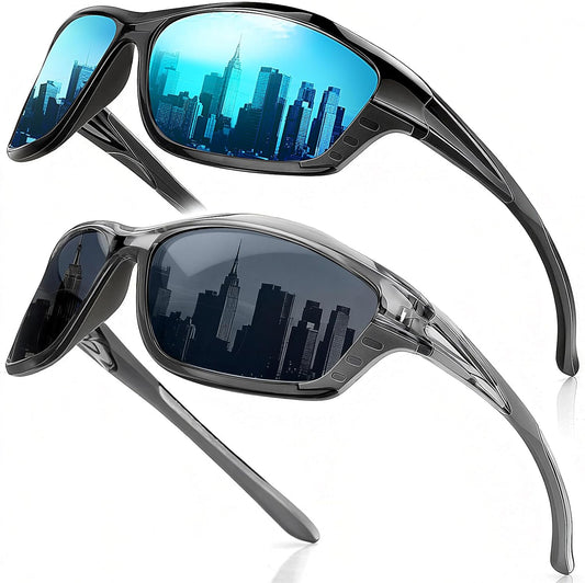 Missfive 2-Pack Mens Go-To Bifocal Sunglasses with Readers Built In, Resilient Temple Comfort-Fit Sport Wrap Around Frame & UV400 Protection, Driving & Reading Glasses for Outdoor +2.5
