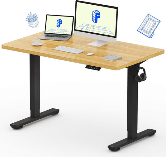 FLEXISPOT EN1 One-Piece Standing Desk, Electric Adjustable with 4 Memory Presets, 176 LBS Capacity, Stable & Quiet, Seamless Desktop for Home Office & Dual Monitors, 48"x24" Maple