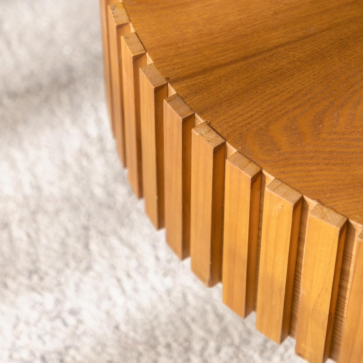 Oval Fluted Coffee Table (Oval Wood 43.3in) | Drum Coffee Tables for Living Room | Modern Pedestal Center Table