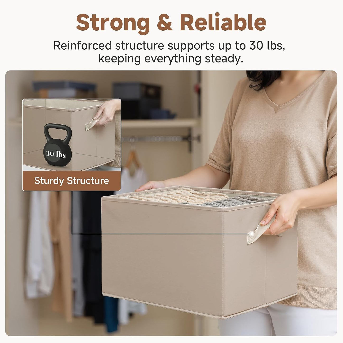StorageWorks Storage Baskets for Shelves, Light Brown, Extra Large, 3-Pack | Closet Storage Bins, Closet Organization and Storage Bins, Fabric Organizer Baskets for Clothes