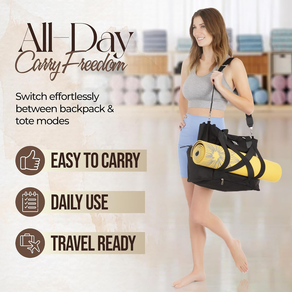 Yoga Mat Bag - Convertible Crossbody Yoga Bag, Travel Tote Back Pack