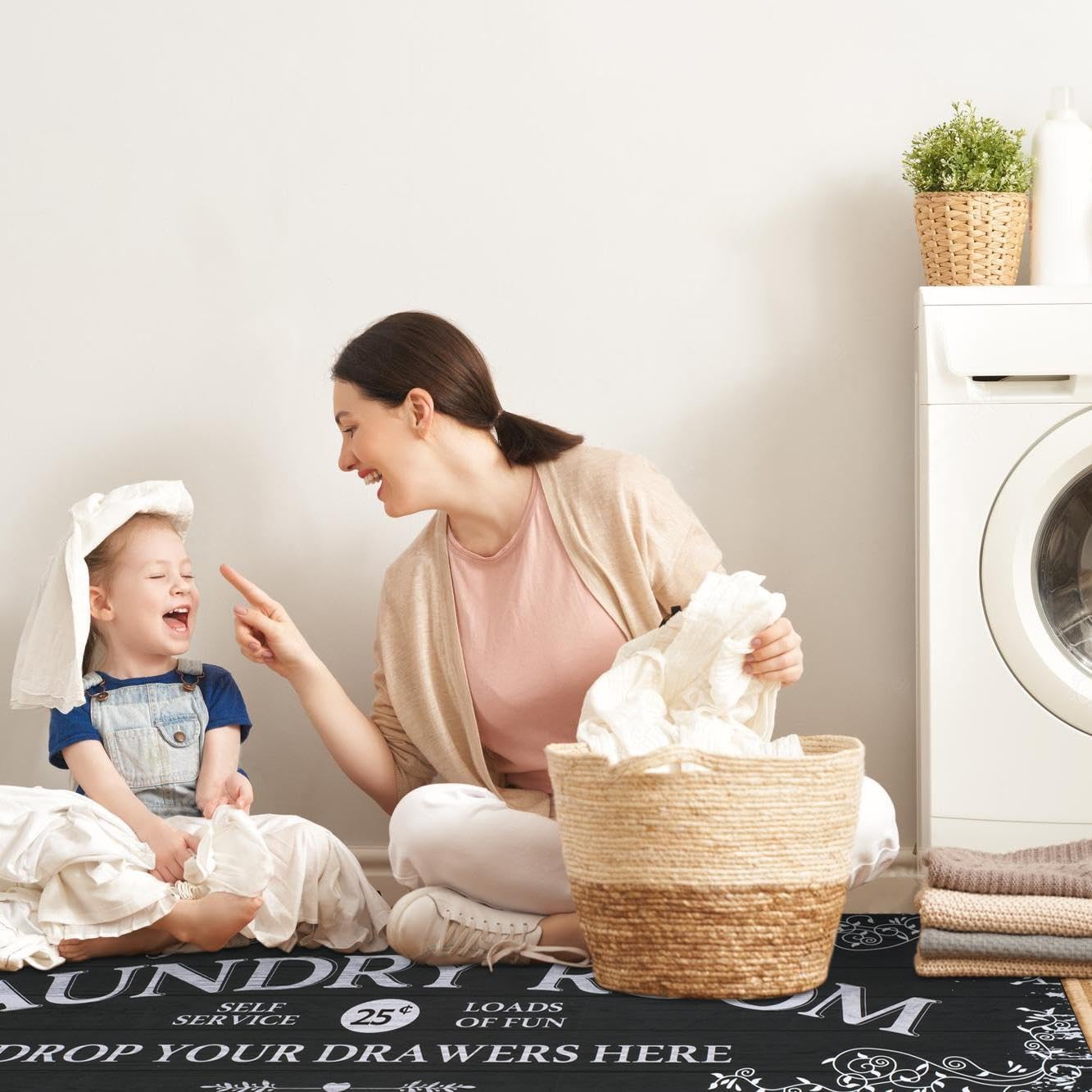 Lahome Remi Farmhouse Laundry Room Rug Runner 20"x59" Laundry Rugs and Mats for Laundry Room Non Skid Washable Floor Carpet Runner Rug for Washroom Mudroom Kitchen Bathroom Hallway Decor, Black