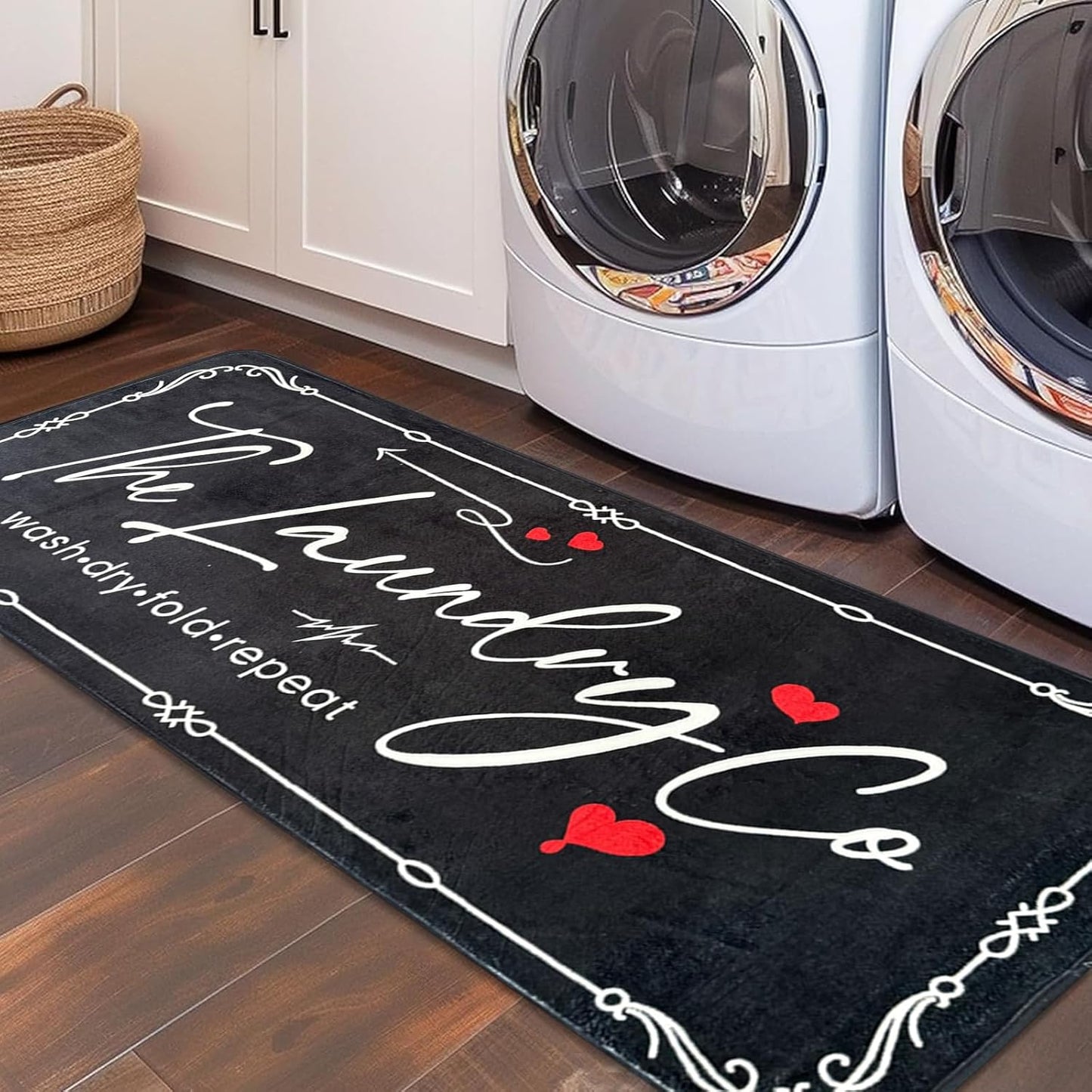 Laundry Room Rug Runner, 20" X 47" Laundry Organization Waterproof Non Slip Mat Text Design Rug Machine Washable Large Bathroom Rugs Stylish Versatile Laundry Room Rugs Decor