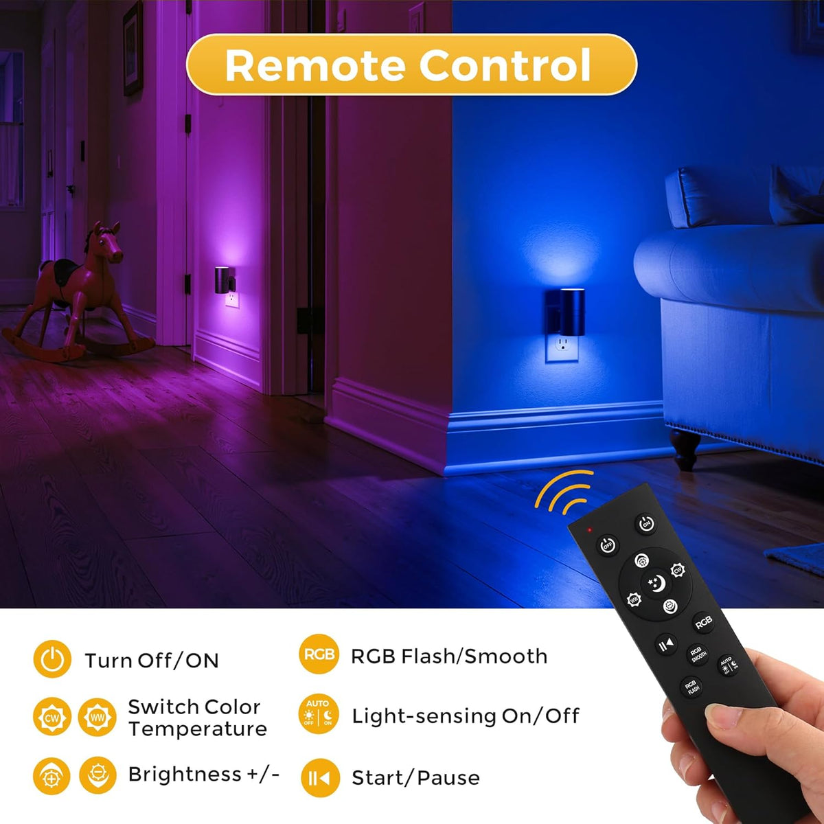 L LOHAS LED Night Light with Remote, Night Lights Plug into Wall, RGB Color Changing Nightlight with Light Sensor, Nightlights for Kids Gifts Halloween Christmas Party Hallway Bedroom Kids Room,1 Pack