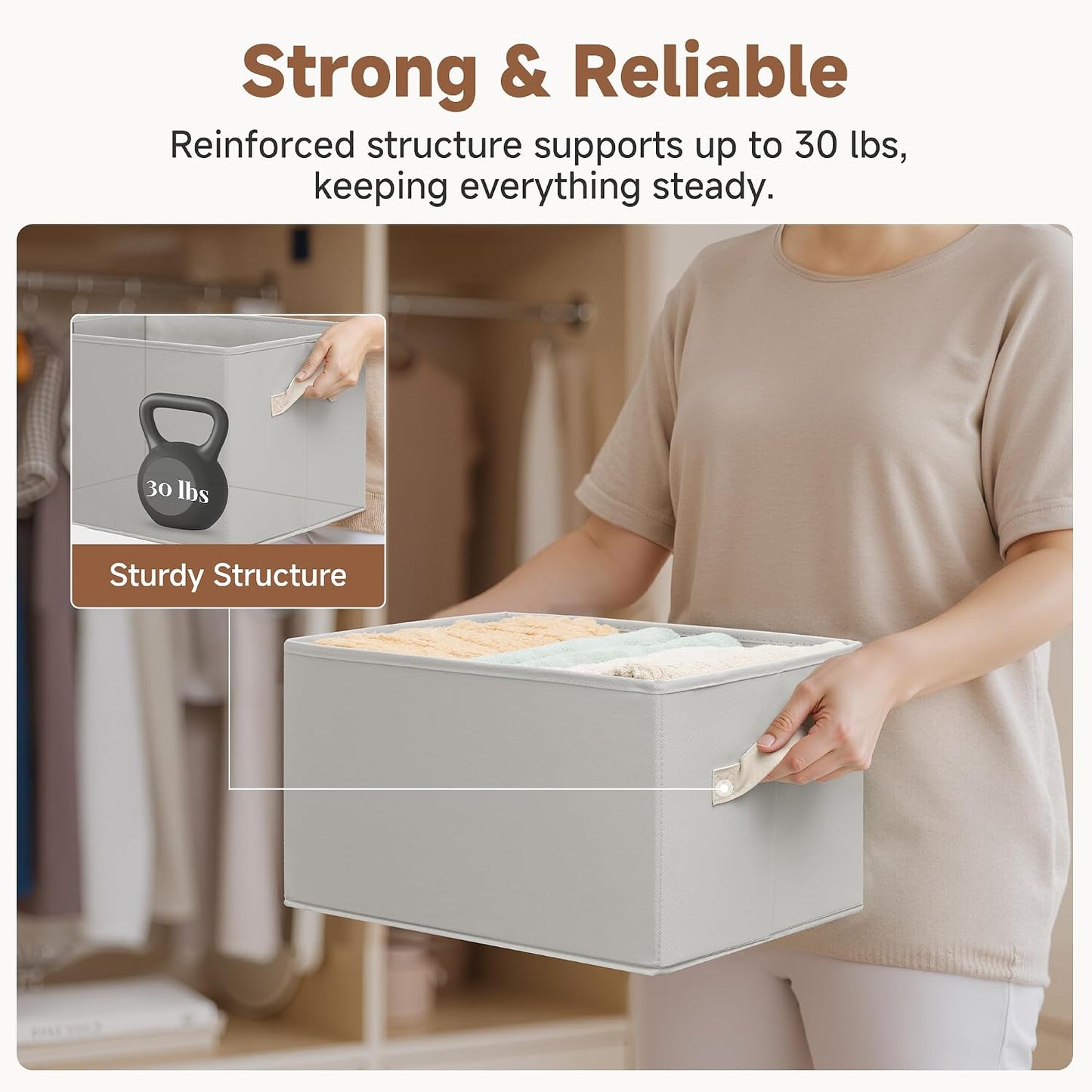 StorageWorks Closet Storage Bins, Light Gray, Large, 3-Pack | Storage Baskets for Shelves, Fabric Storage Bins, Closet Organization and Storage Baskets, Organizer Bins for Clothes