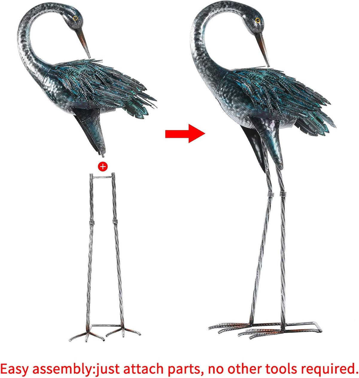 Kircust Metal Blue Heron Standing Crane Statues Outdoor Garden Decor