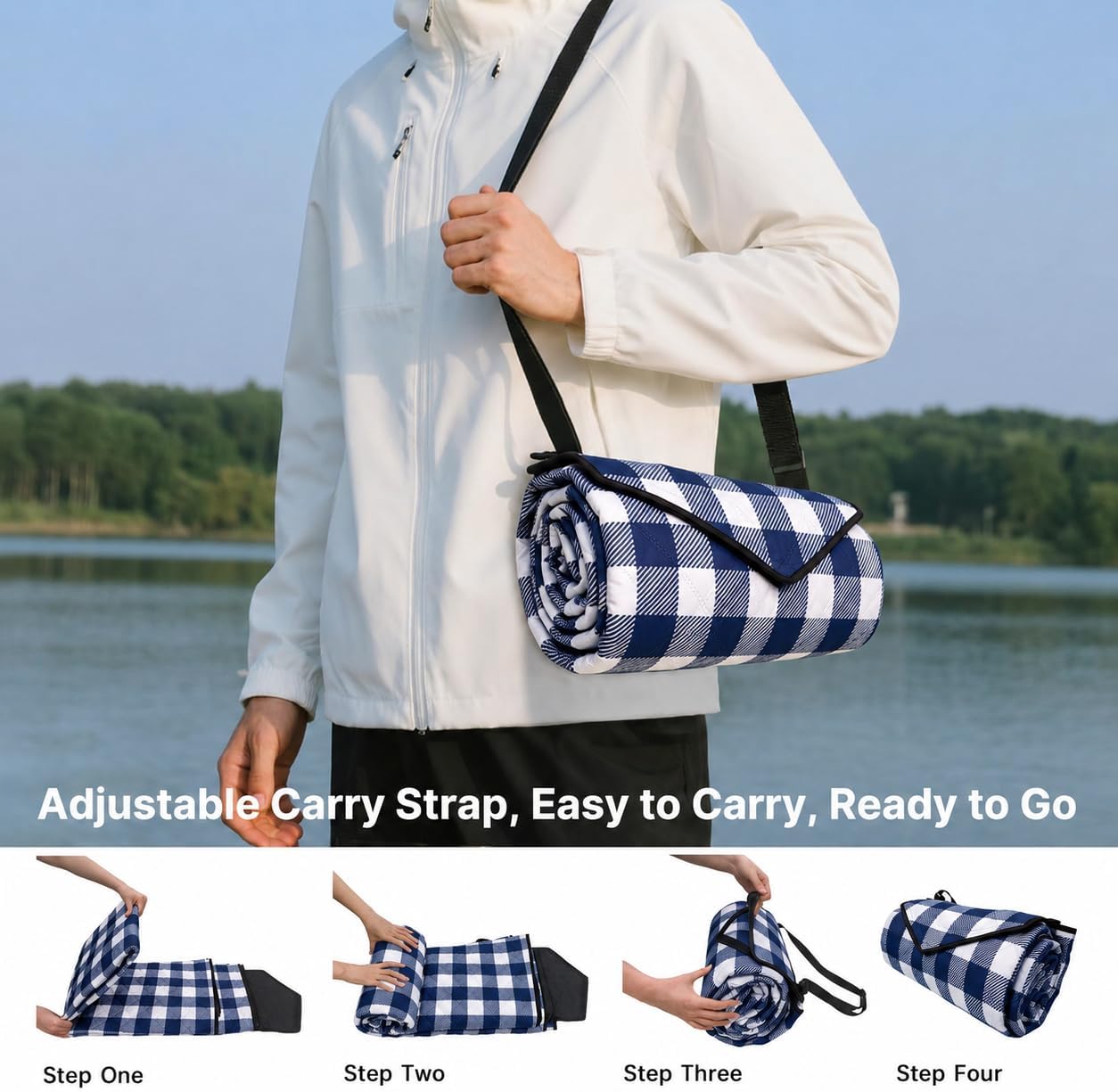 TigeJoy Extra Large Picnic Blanket Waterproof Foldable 80''x80'', Outdoor Picnic Mat Beach Blanket Sandproof for Park, Grass, Travel, Hiking, Camping Essentials, Gingham Picnic Blanket