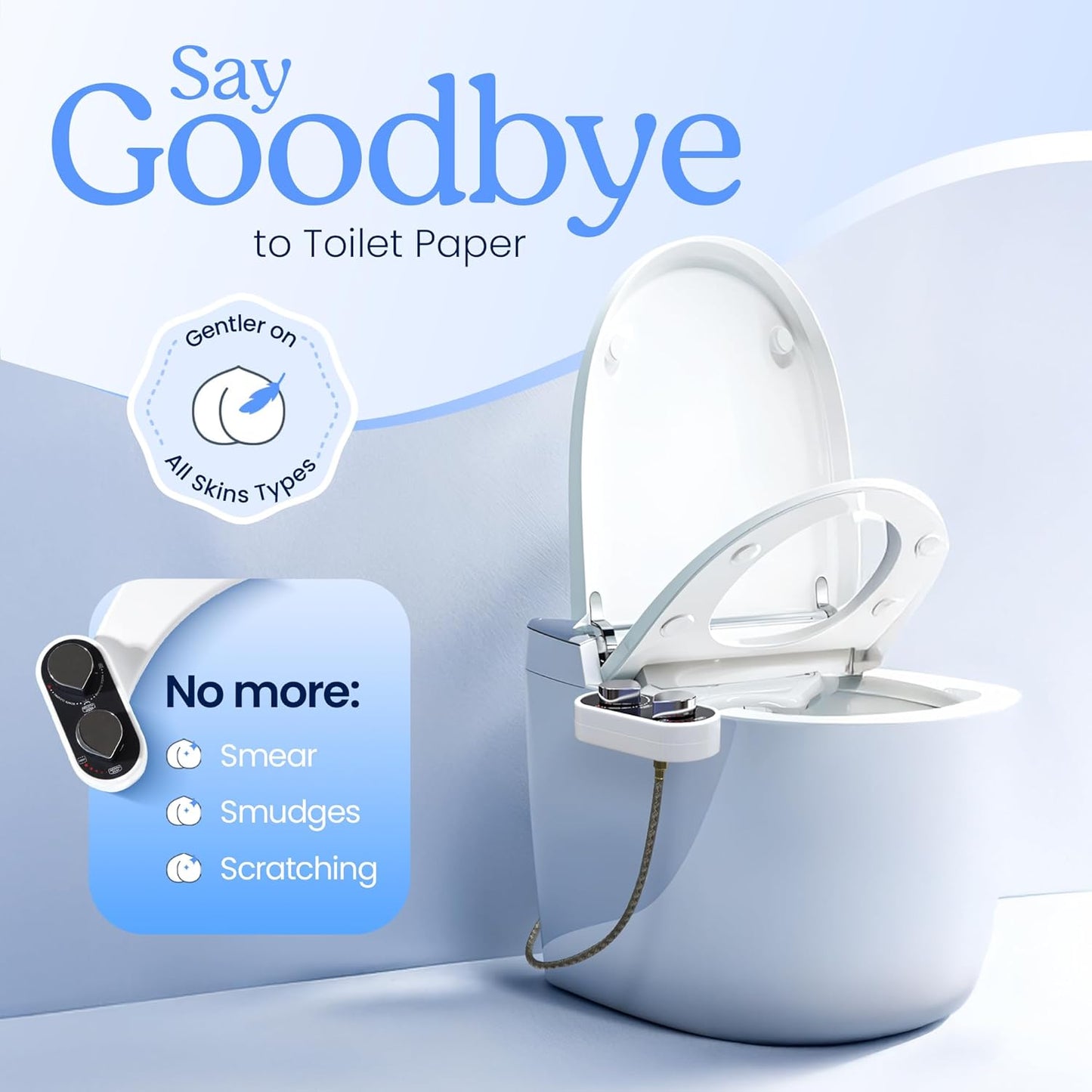 CLEAR REAR Bidet Attachment for Toilet Seat - Non-Electric with Self Cleaning Dual Nozzles, Leak Proof Connectors, Adjustable Water Spray, Rear & Feminine Wash - Hygienic Bathroom Upgrades (Black)