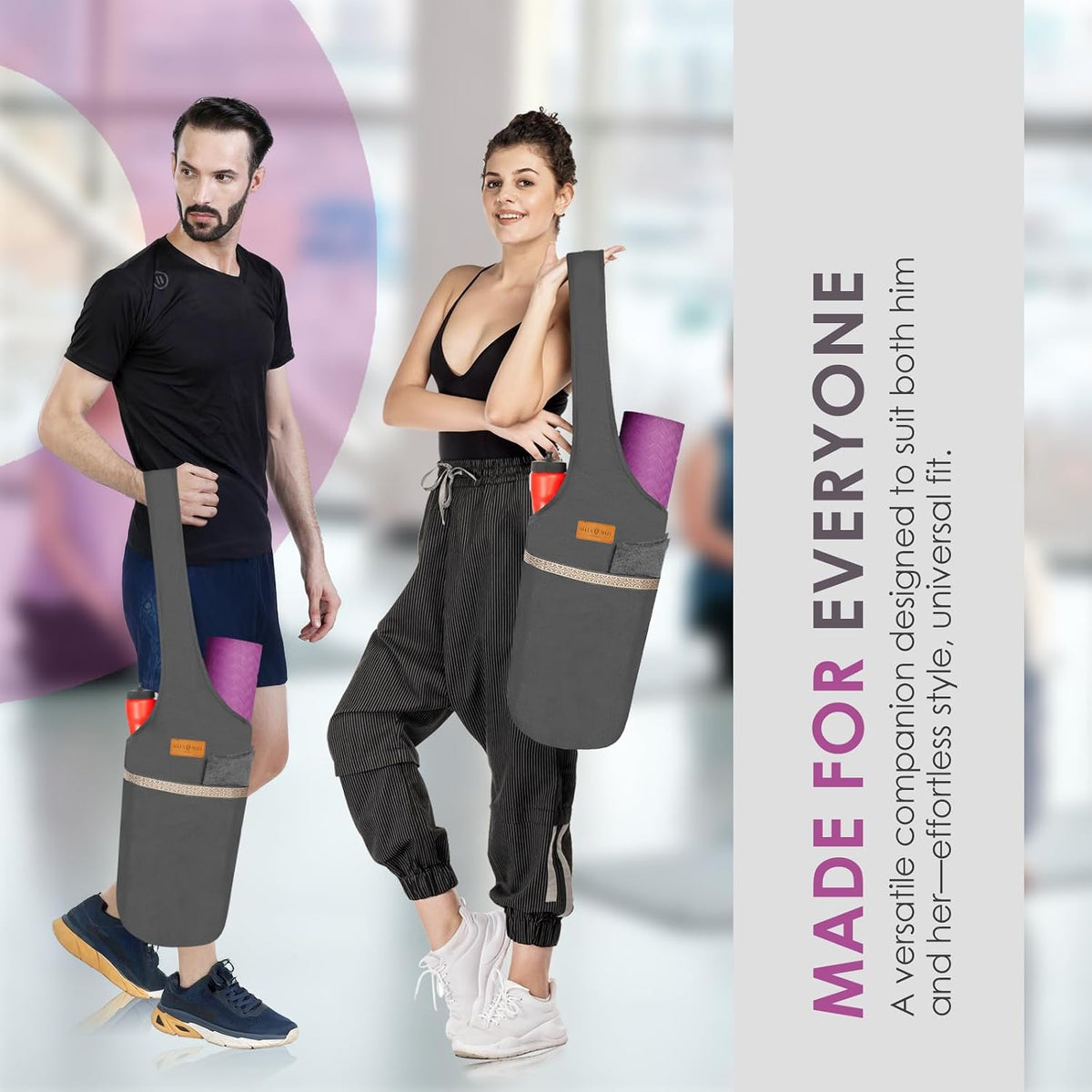 ALLEN & MATE 100% Cotton Canvas Yoga Mat Bag, Fits Mats up to 72 In Long and 7.5 In Thick, Wide Shoulder Strap, Zip Pocket, Blue Stripe