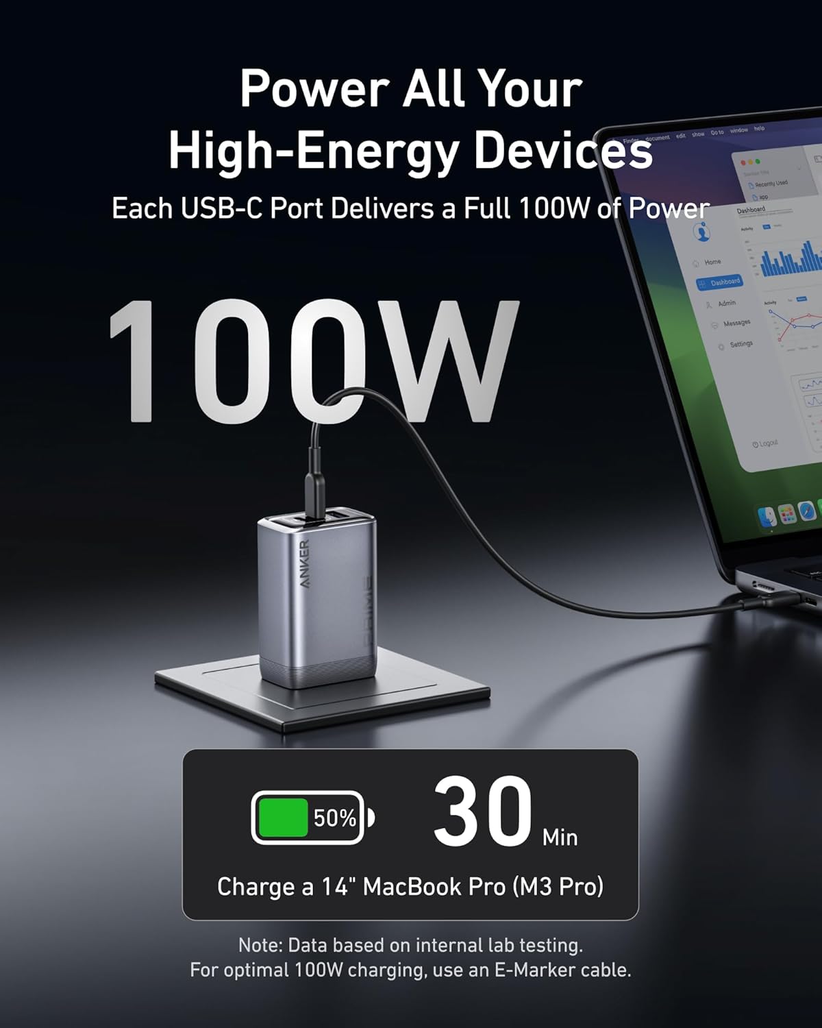 Anker Prime Charger, 100W 3-Port GaN USB C Charger Block, Fast Charging wall Charger, Foldable and Compact for MacBook, iPad, iPhone 17 Series, Galaxy S24/S23, and More