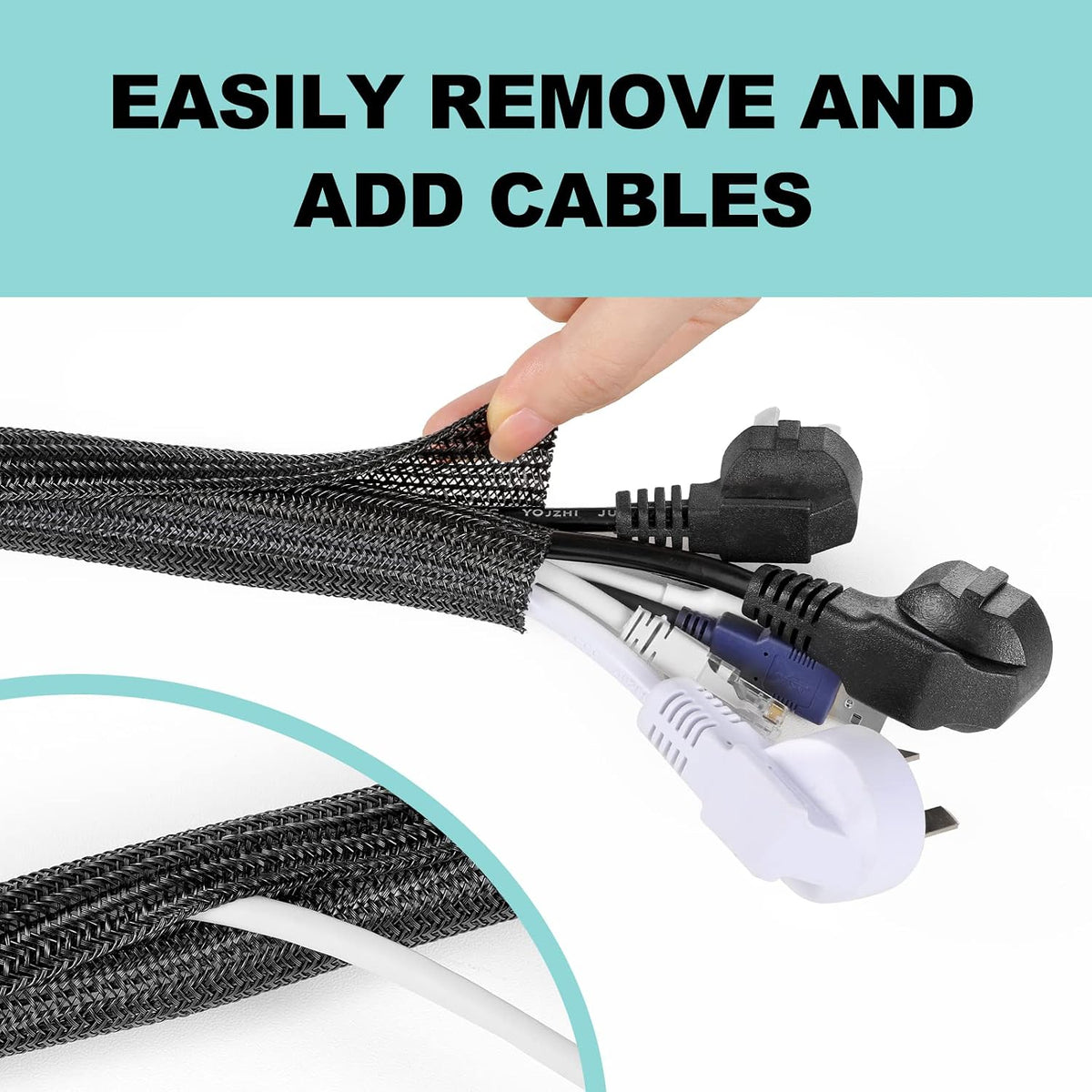 AGPTEK Cable Management Sleeve, 2 Pack 5ft - 1.2 inch Cord Hider, Black
