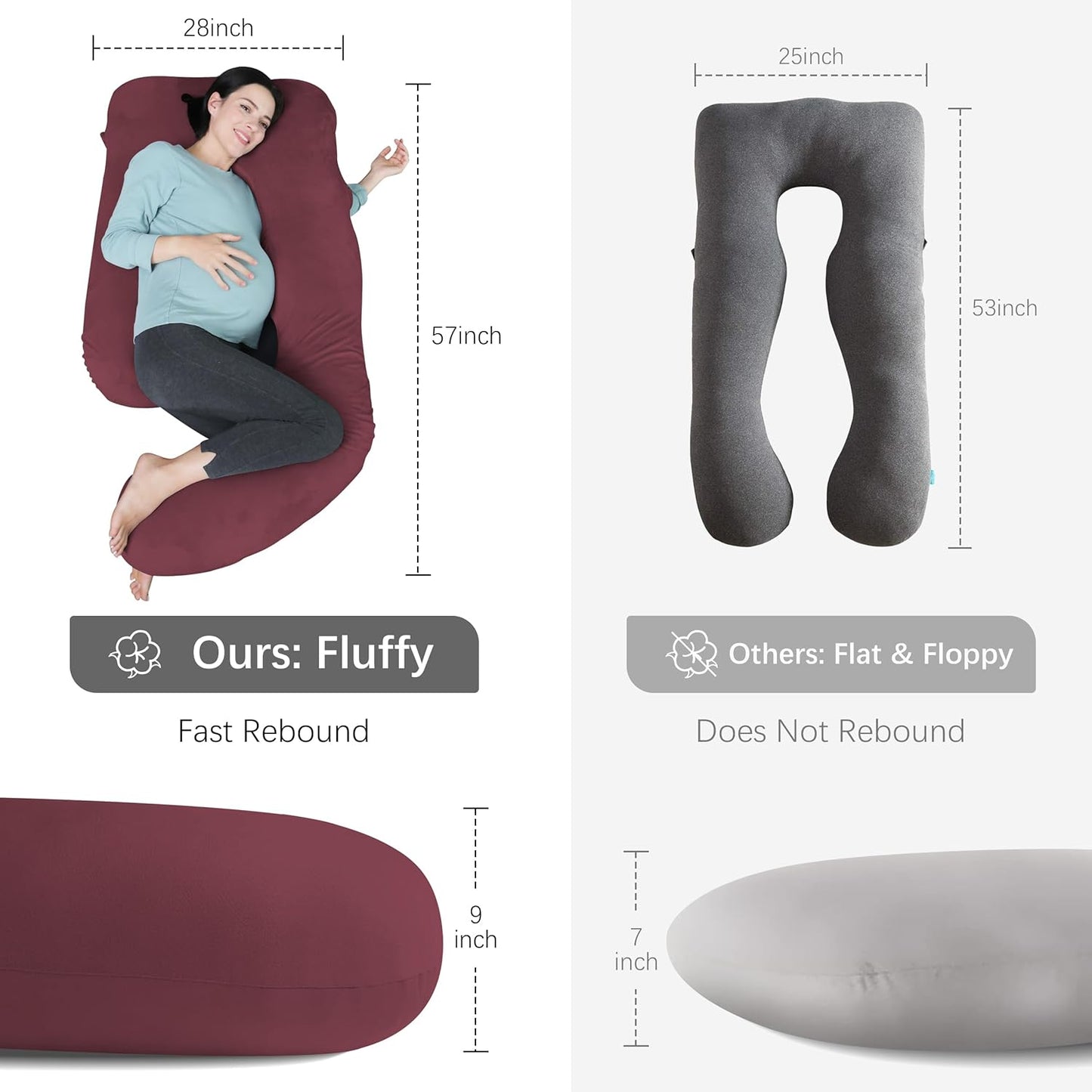 MOON PARK Pregnancy Pillows for Sleeping - U Shaped Full Body Maternity Pillow with Removable Cover - Support for Back, Legs, Belly, Hips - 57 Inch Pregnancy Pillow for Women - Burgundy