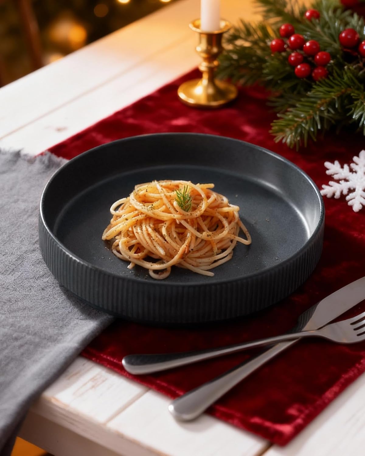 famiware Star 8.25" Pasta Bowls Set of 6, Bowl Plates, Matte Dark Charcoal