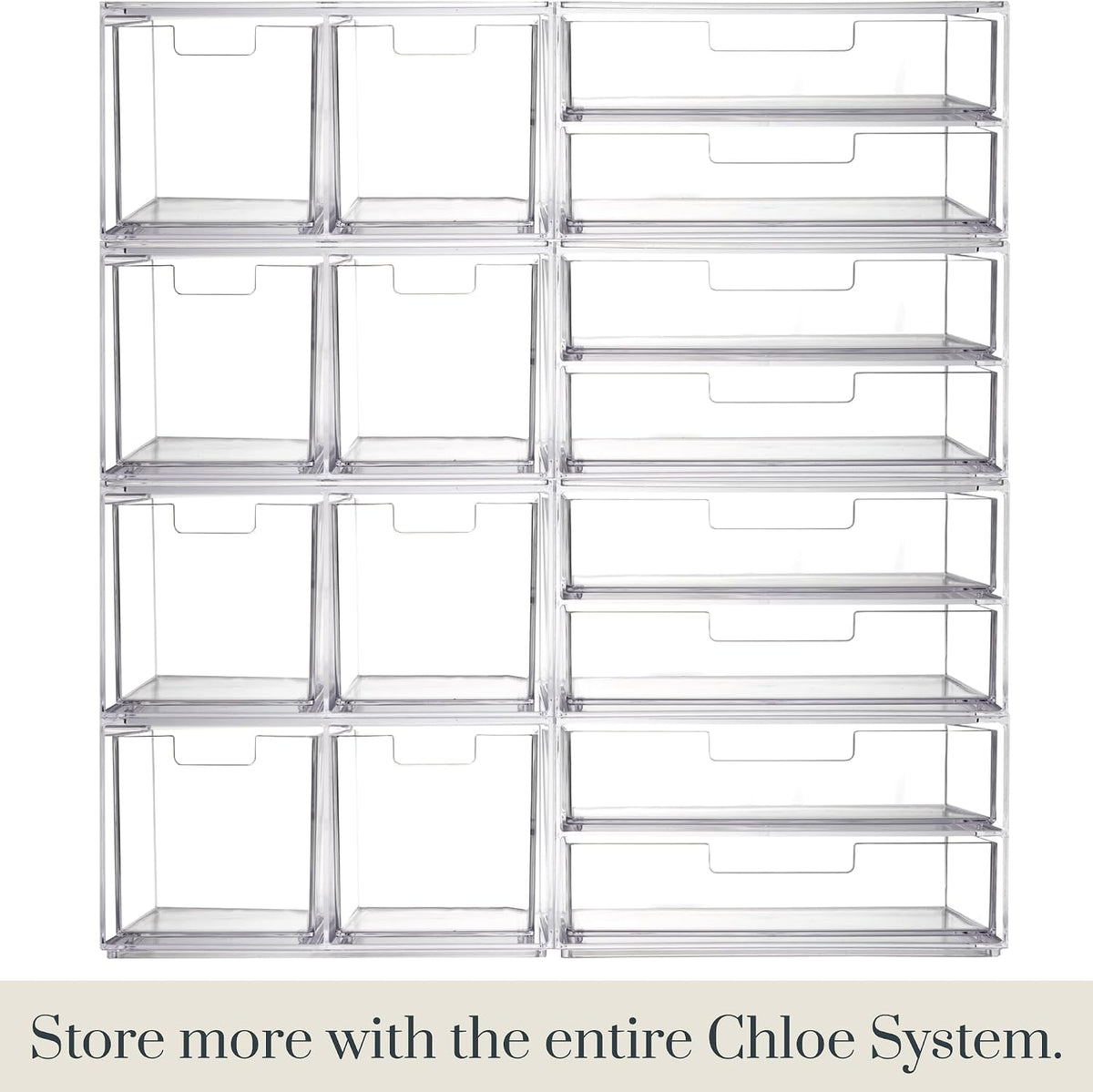 STORi Stackable Desk Organizer drawers, Clear Pen Pencil Makeup Brush drawers for Desktops and Vanities, 4 Tall Drawers (Made in USA)