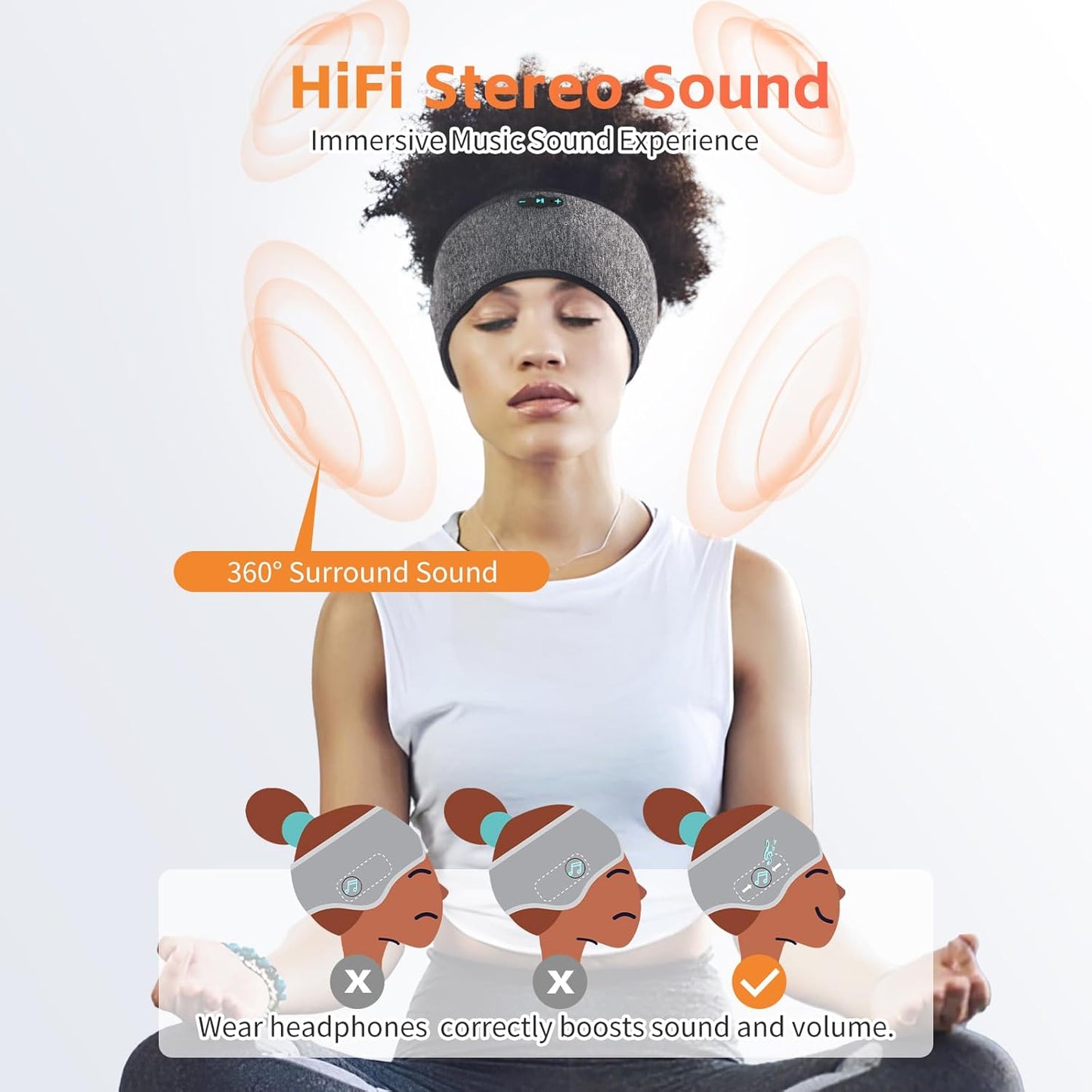 Sleep Headphones Bluetooth 6.0 Headband, 20H Playtime Headband Headphones with HD Stereo Speakers, Sports Wireless Earphones for Side Sleepers Workout Yoga Travel Meditation, Gifts for Women Men
