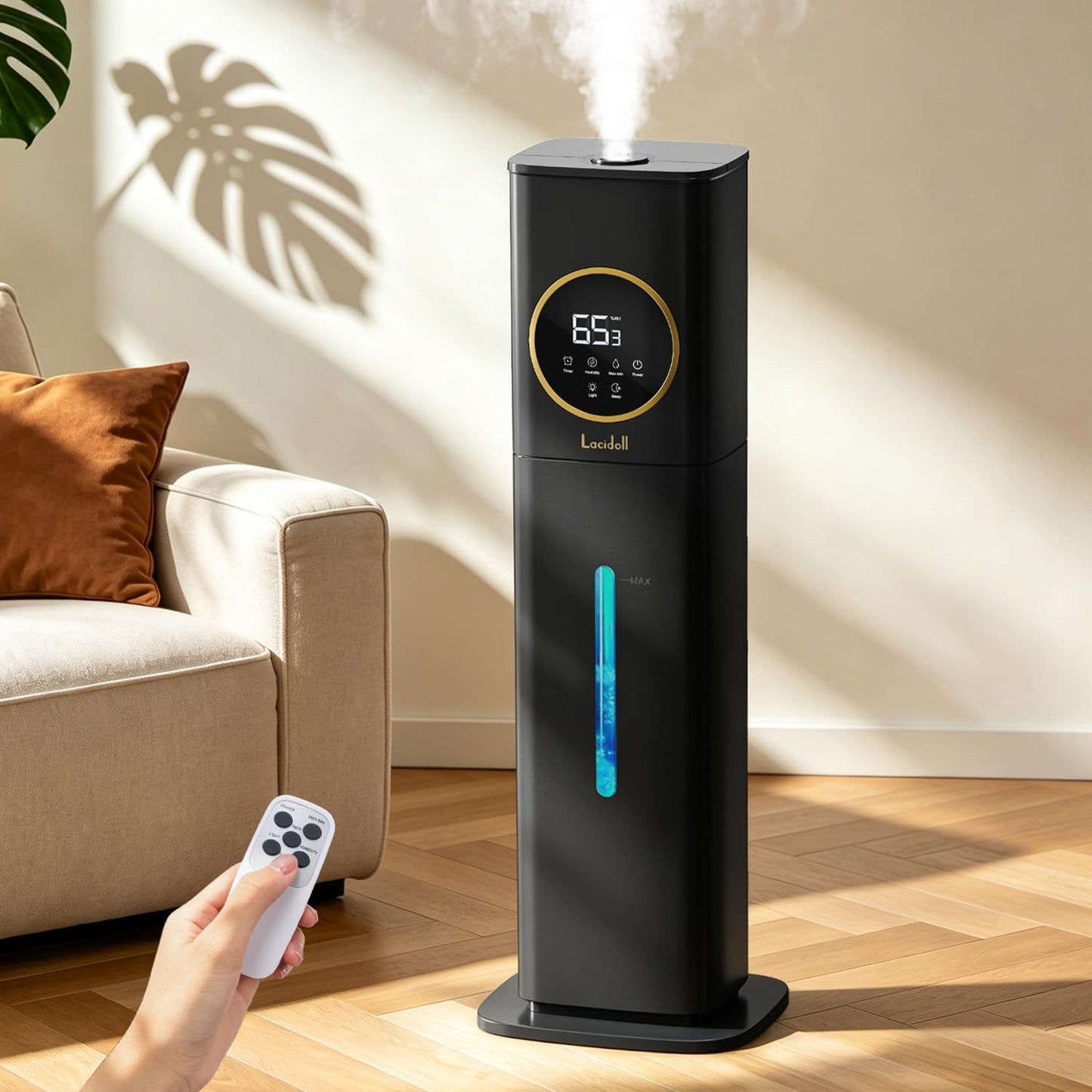 LACIDOLL Humidifiers for Bedroom, 2.1Gal/8L Humidifier large room with Essential Oil Diffuser, Top Fill Whole House Cool Mist Humidifiers for Plants Baby Kids Adults(Black)