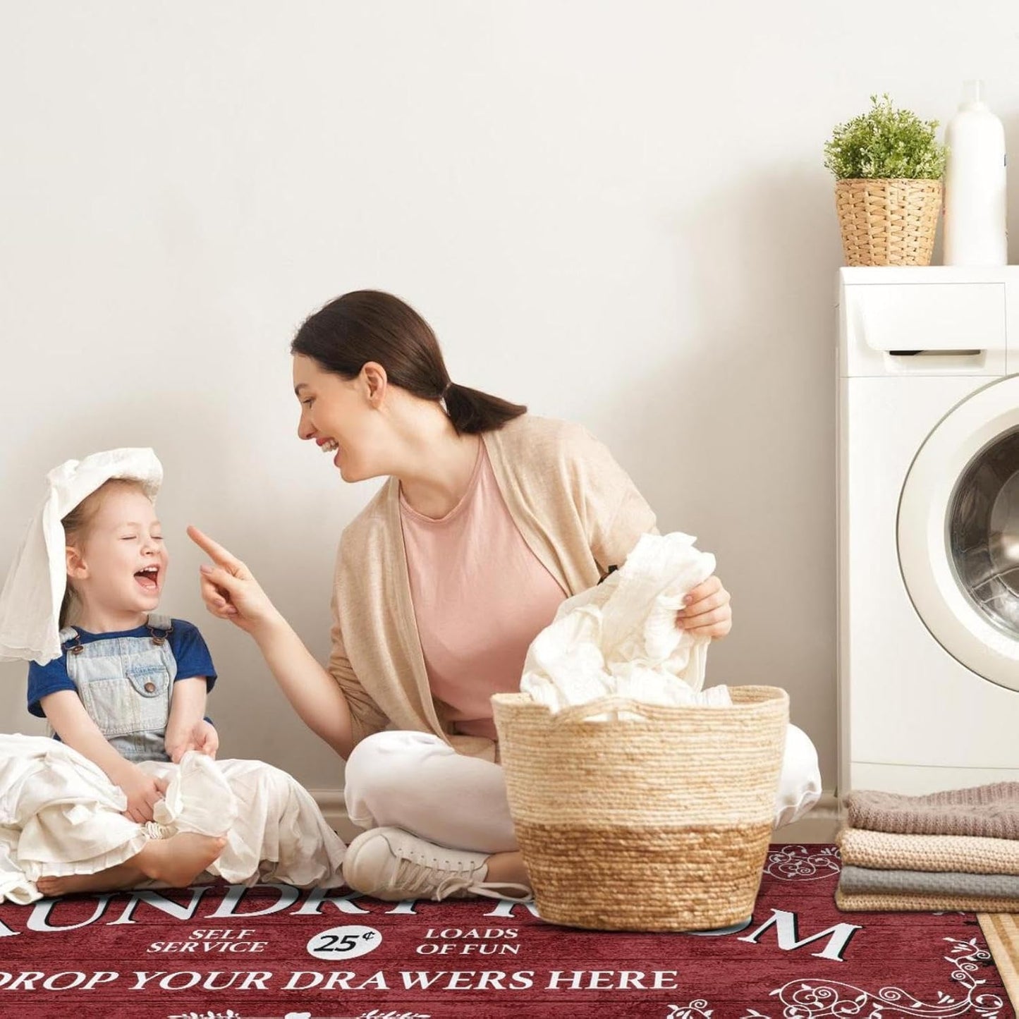 Lahome Remi Farmhouse Laundry Room Rug Runner 20"x59" Laundry Rugs and Mats for Laundry Room Non Slip Washable Floor Carpet Runner Rug for Washroom Mudroom Kitchen Bathroom Hallway Decor, Red
