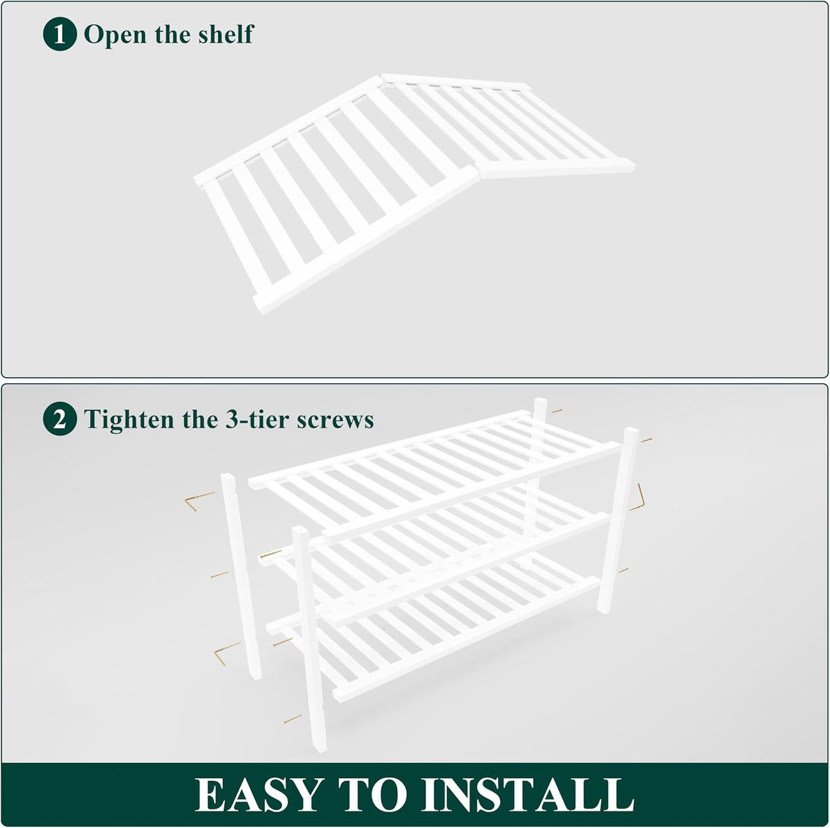 Smiry Bamboo Shoe Rack for Closet, 3 Tier - 26.77" Wide, White