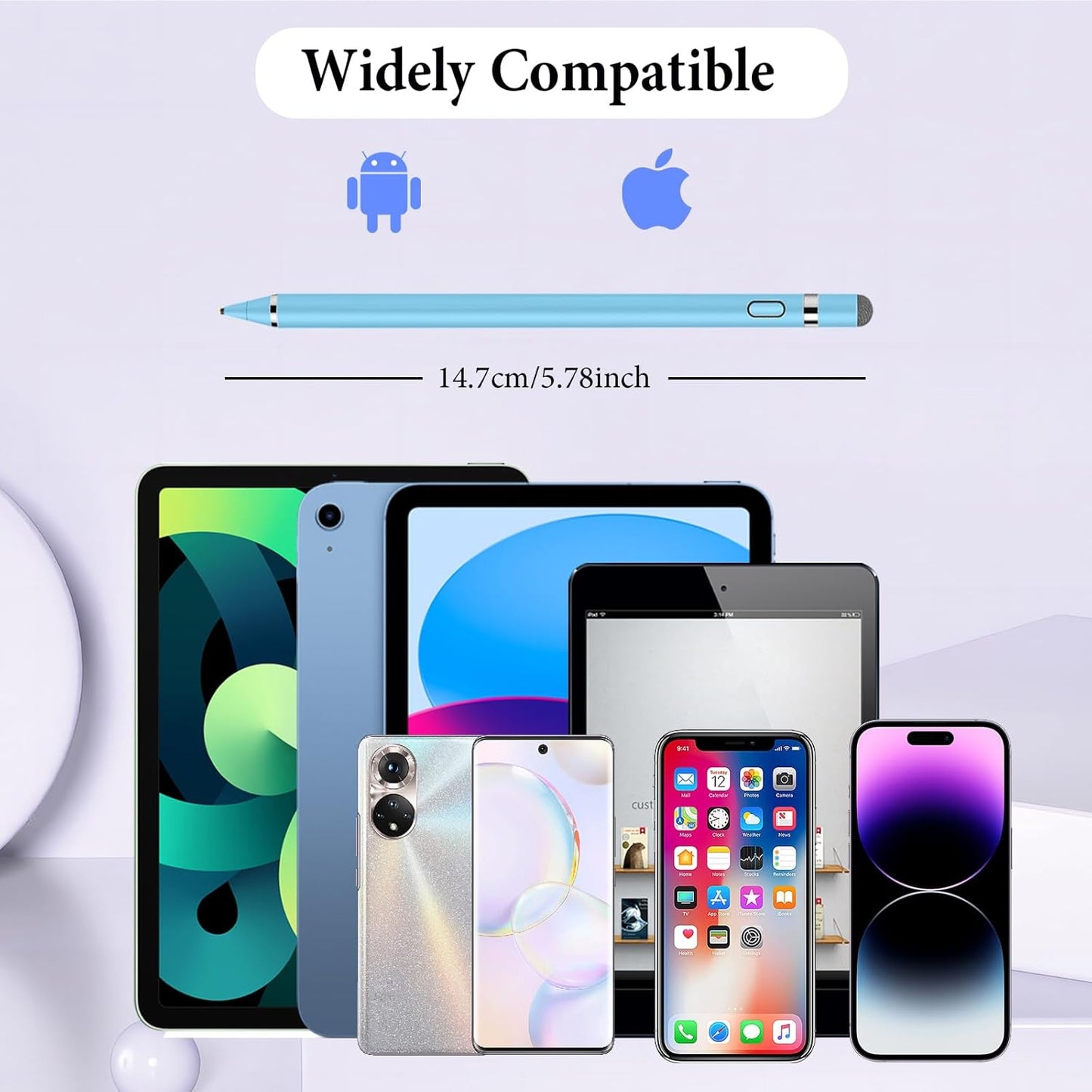 Stylus Pen for Touchscreen, Kenkor Rechargeable Digital Fine Point Active Tablet Pencil, Stylus Pen for iPhone/Android/Apple iPad Pro/Air/Mini/Samsung/Cellphone/Tablet Drawing & Writing - Blue