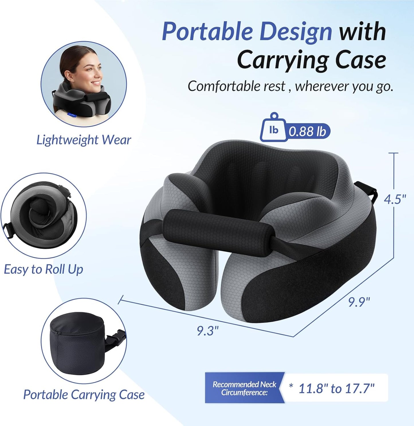 ZIKEE Ergonomic Travel Neck Pillow for Airplane, Dual-Hold Design to Stabilize Head and Neck on Flights, Ear-Free Memory Foam Airplane Travel Pillow, Quality Carrying Case, Breathable & Washable Cover