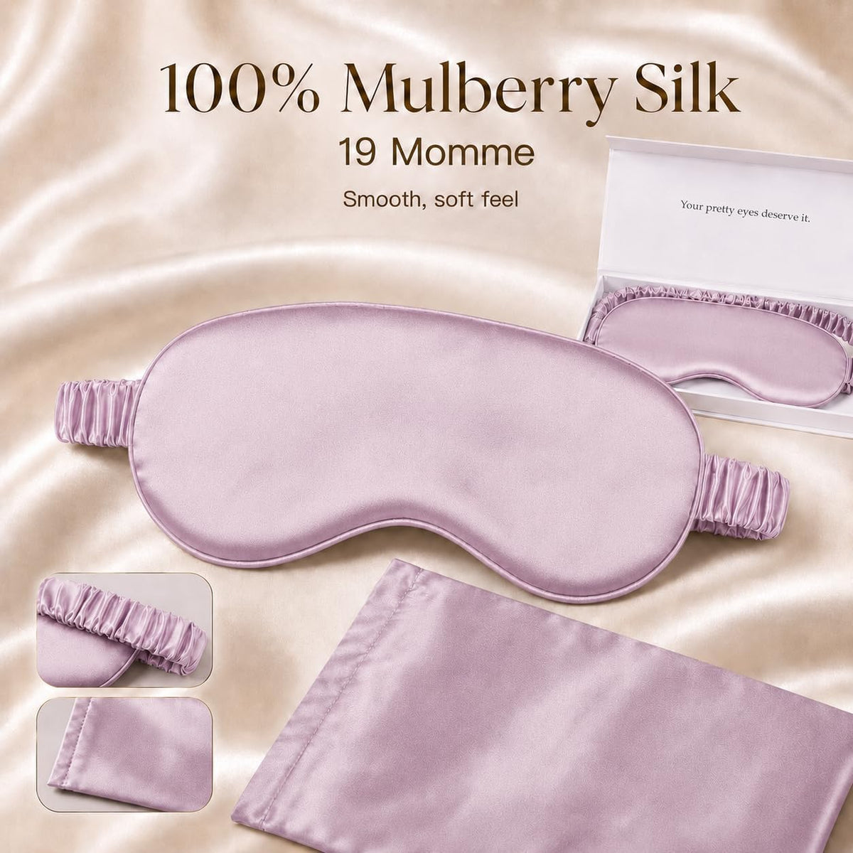 Silk Sleep Mask Light Blocking Luxury 100% Mulberry 19mm Silk Eye Mask Eye Cover Blindfold Ultra Soft Light & Comfy Anti Aging Skin Care with Travel Bag Gift Package