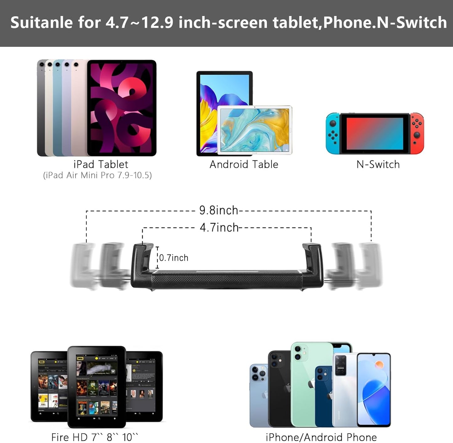 Lucky Trip Tablet Floor Stand with Double Heavy Duty Stable Base Never Tip Over, Adjustable Height Swivel Overhead Bed Tablet Phone Stand Holder for iPad, Kindle, Galaxy Tab, Cell Phones(4.7''-13'')