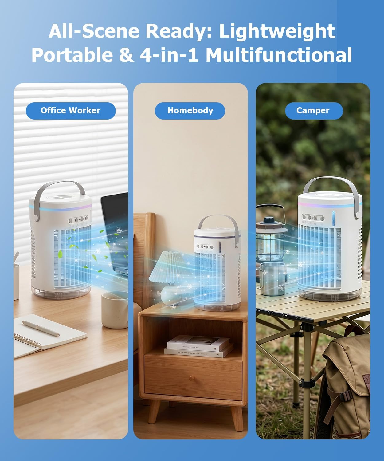 Portable Air Conditioners,4-in-1 Portable Fan，1400ml Mini Air Conditioner Air Cooler Fan with 3 Speeds & 1-4H Timer, Cooling Fans That Blow Cold Air for Bedroom Room Office Desk