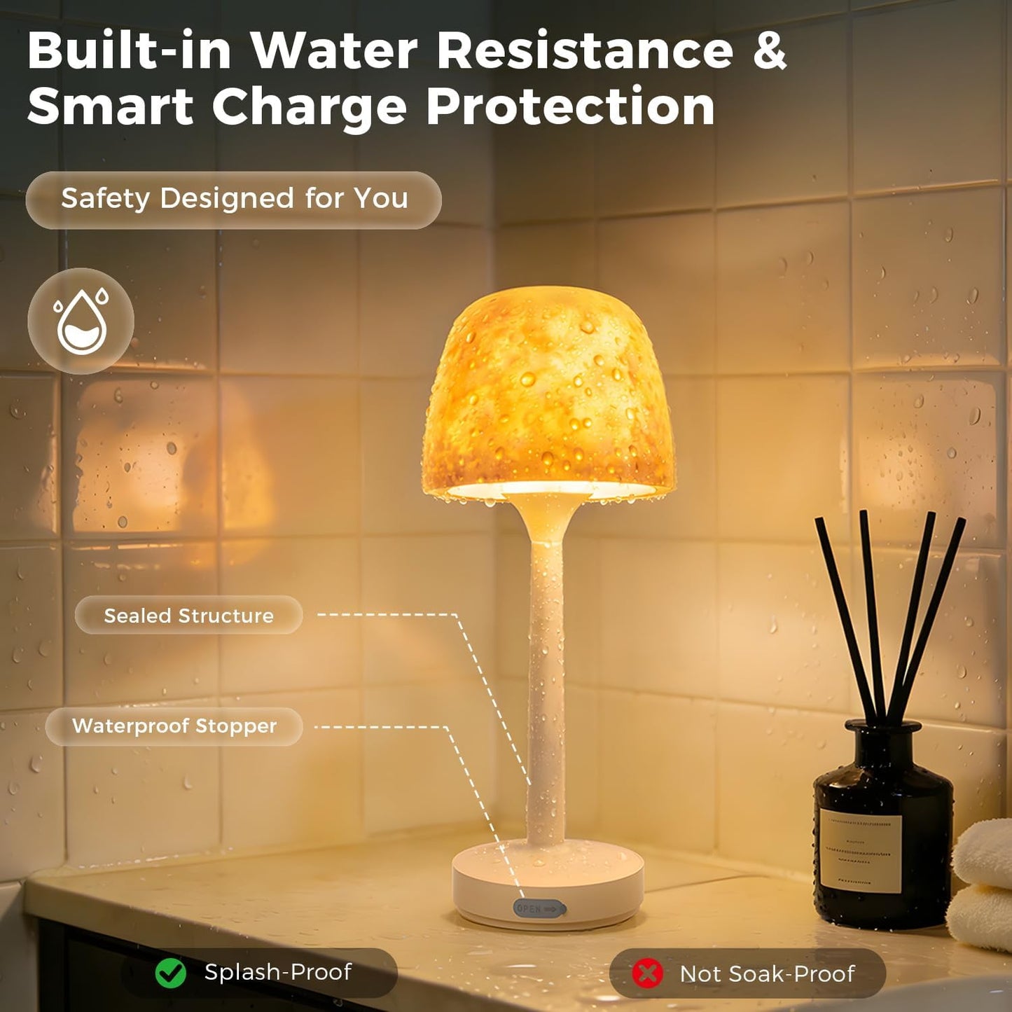 Waterproof Shower Lamp Sets with 16 Color Ocean Wave Projector, Rechargeable LED Light with Remote & Touch Control, household lamp sets 3 White Modes,USB-C for Bathroom, Bedroom, Spa Gifts