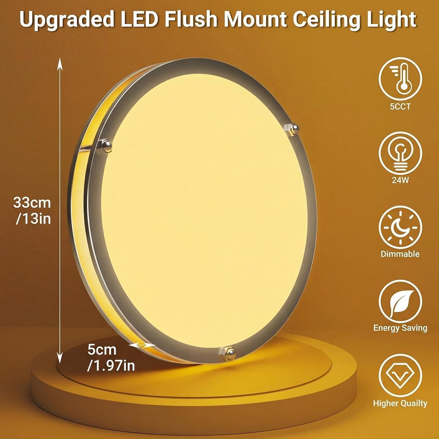 libtit 13-Inch Flush Mount Ceiling Lights, Dimmable 3000K-6500K Adjustable LED Ceiling Light, 24W Round Slim Light Fixture, Brushed Nickel for Kitchen, Bedroom, Bathroom, Hallway-ETL Listed