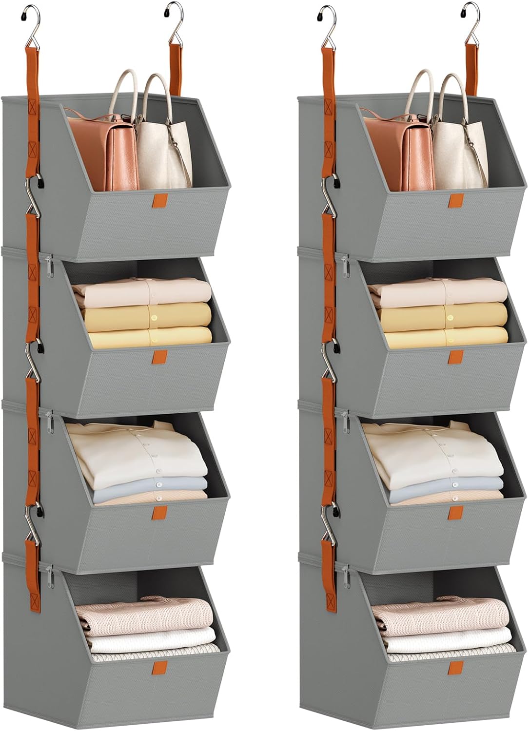 Homsorout Hanging Closet Organizer 4 Tier - Clothes Hanging Shelves, Space-Saving Closet System, Fabric Storage Bins Bedroom Organization, Collapsible Baskets for Home, Dorm, Rv, White