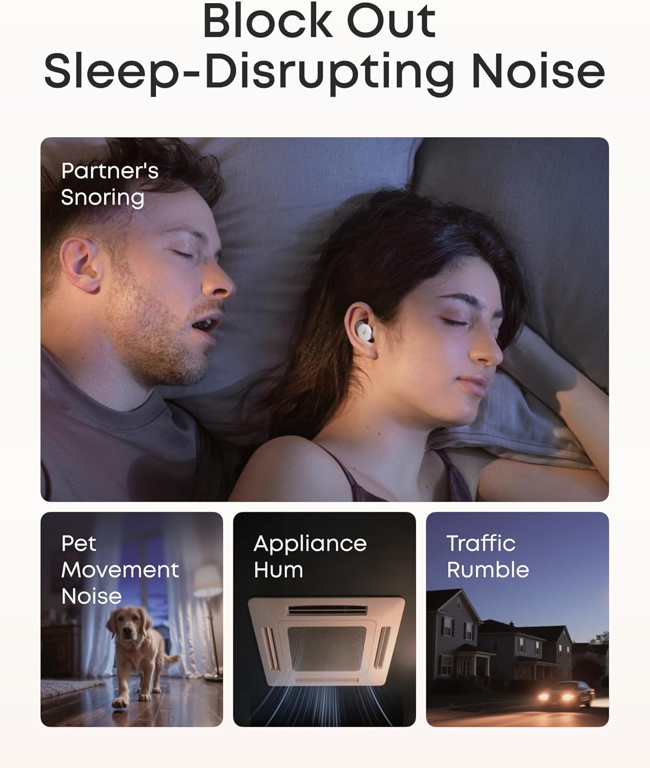 Soundcore Sleep A30 Special by Anker, Sleep Earbuds, ANC, Passive Isolation, Snore Masking Sleep Headphones, Extensive Sleep Audio, Ultra Comfort for Side Sleepers, 8-10H Playtime