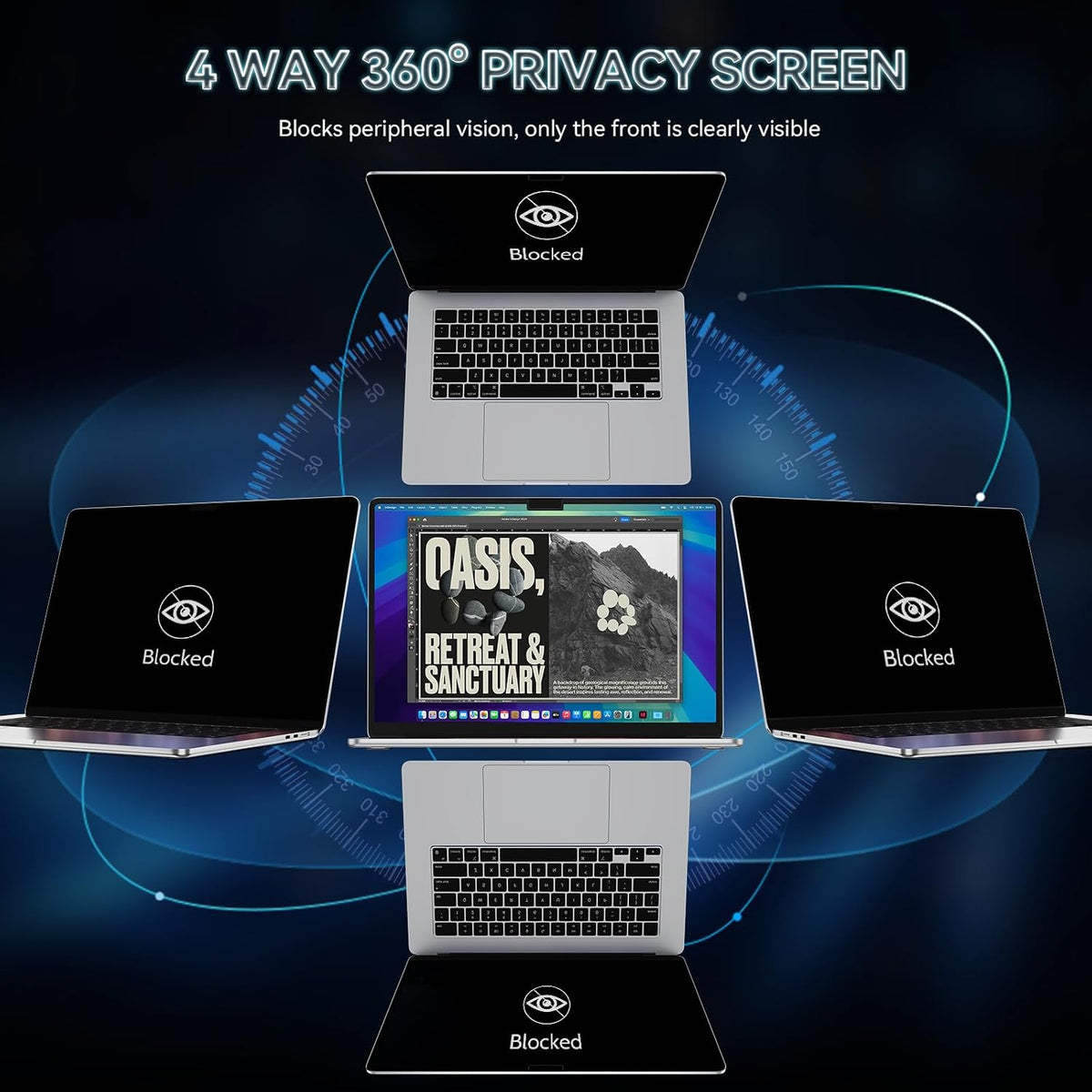 360° Privacy Screen for MacBook Air 15 Inch (2023-2026, M2 M3 M4 M5) - A2941 A3114 A3241 A3448, 4 Way Privacy Anti Glare Blue Light Filter Shield Film Anti Spy Laptop Protector for Mac 15.3In Computer